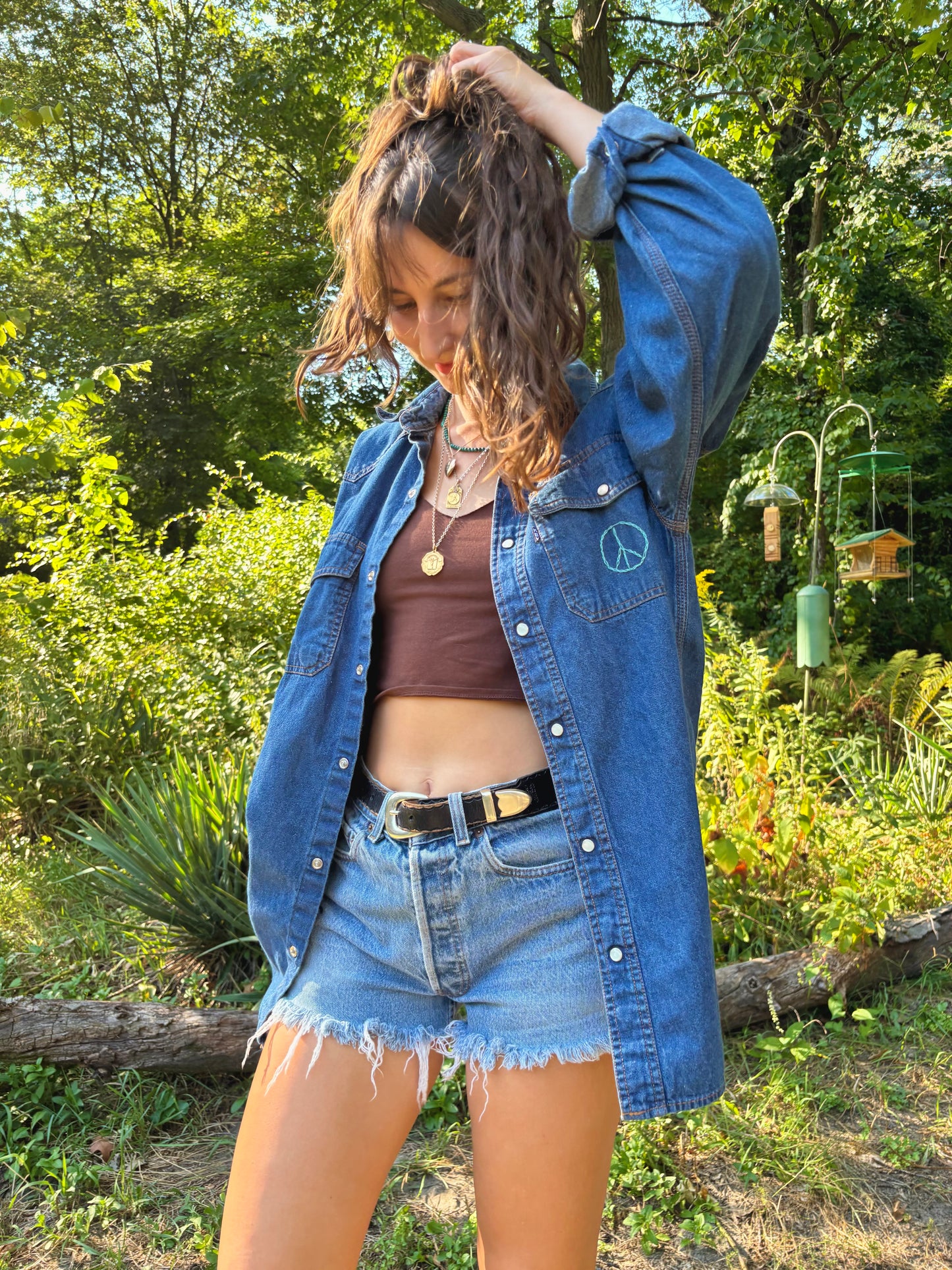 Hand Embroidered Grateful Dead Denim Shirt