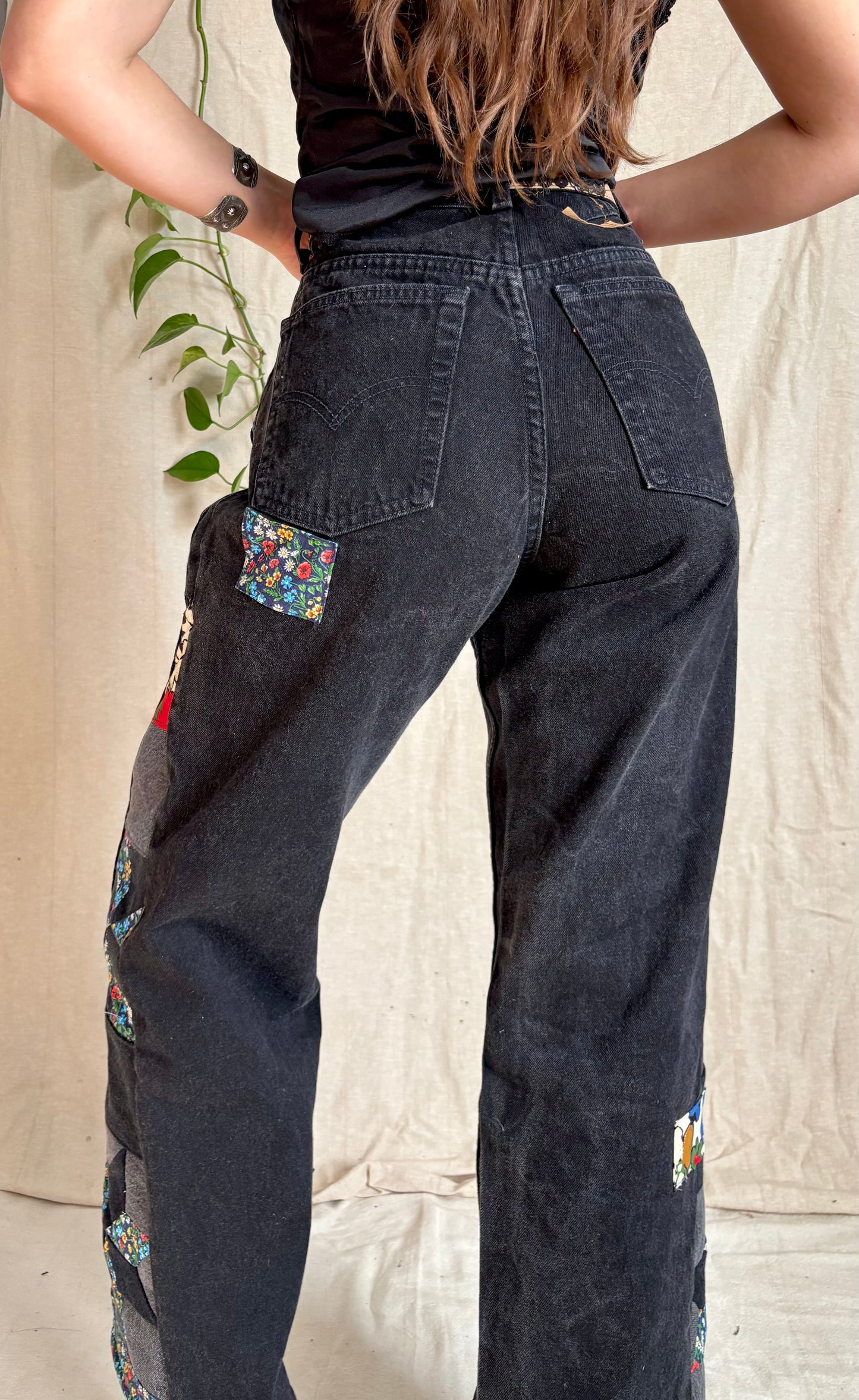 Black Floral Star & Pinwheel Levi's