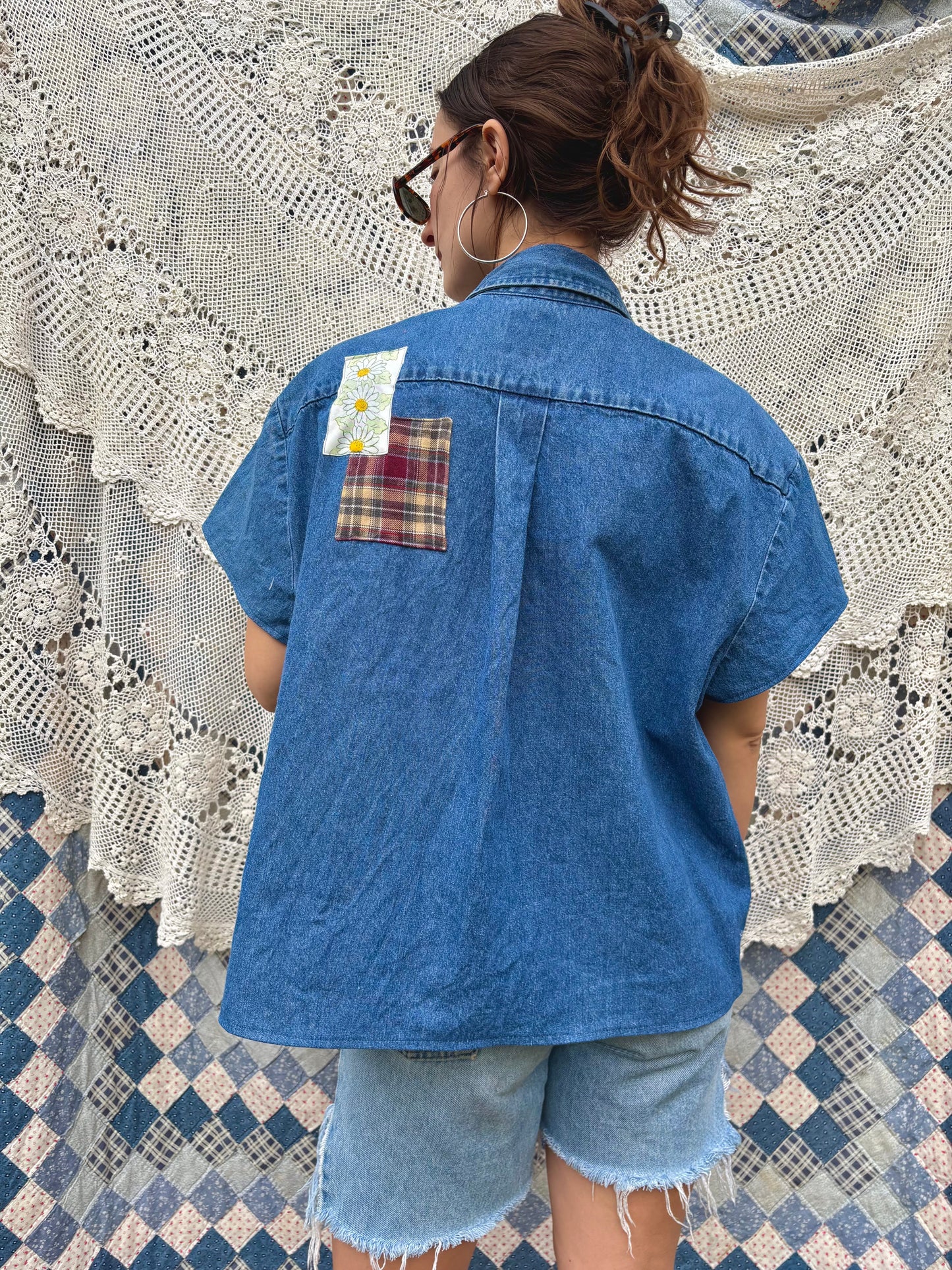 Patched & Embroidered Denim Button up