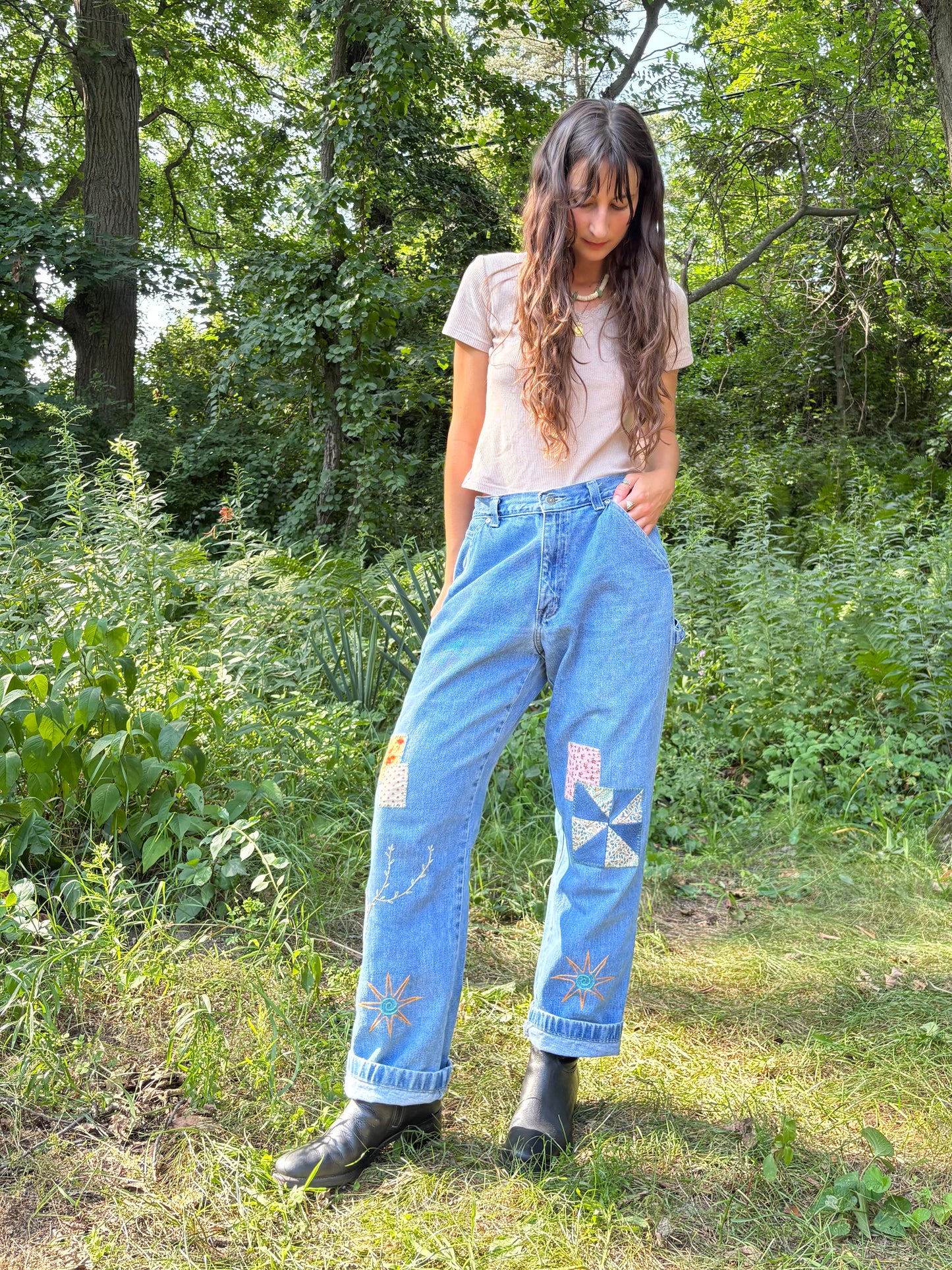 Embroidered & Patched Cargo Jeans