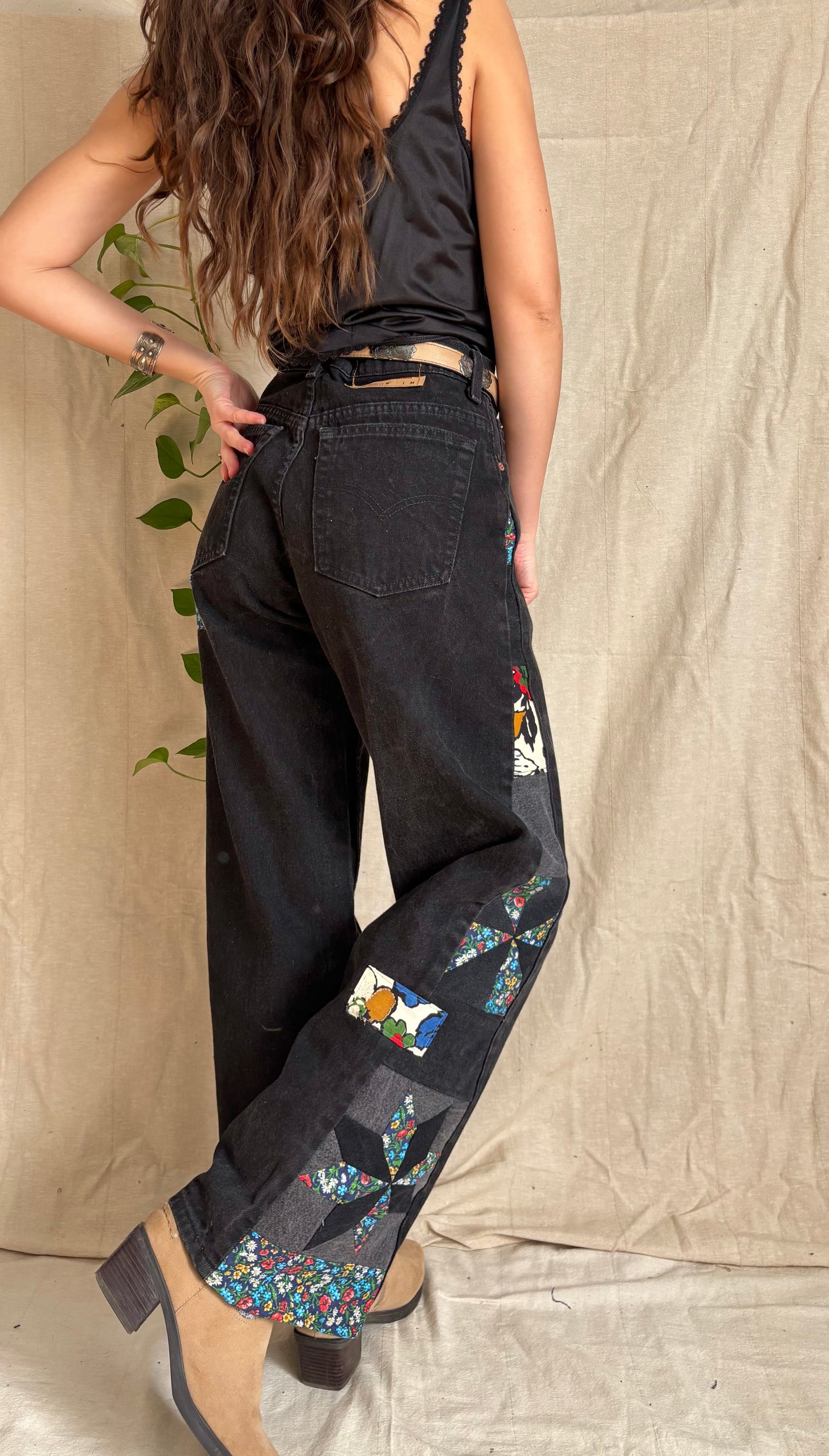 Black Floral Star & Pinwheel Levi's