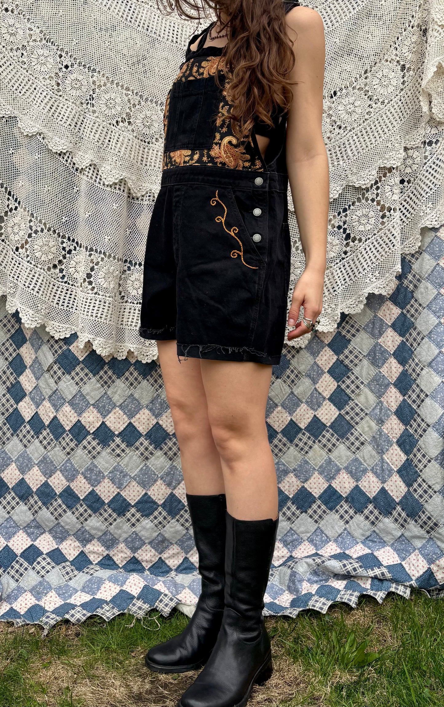 Black & Gold Overall Shorts