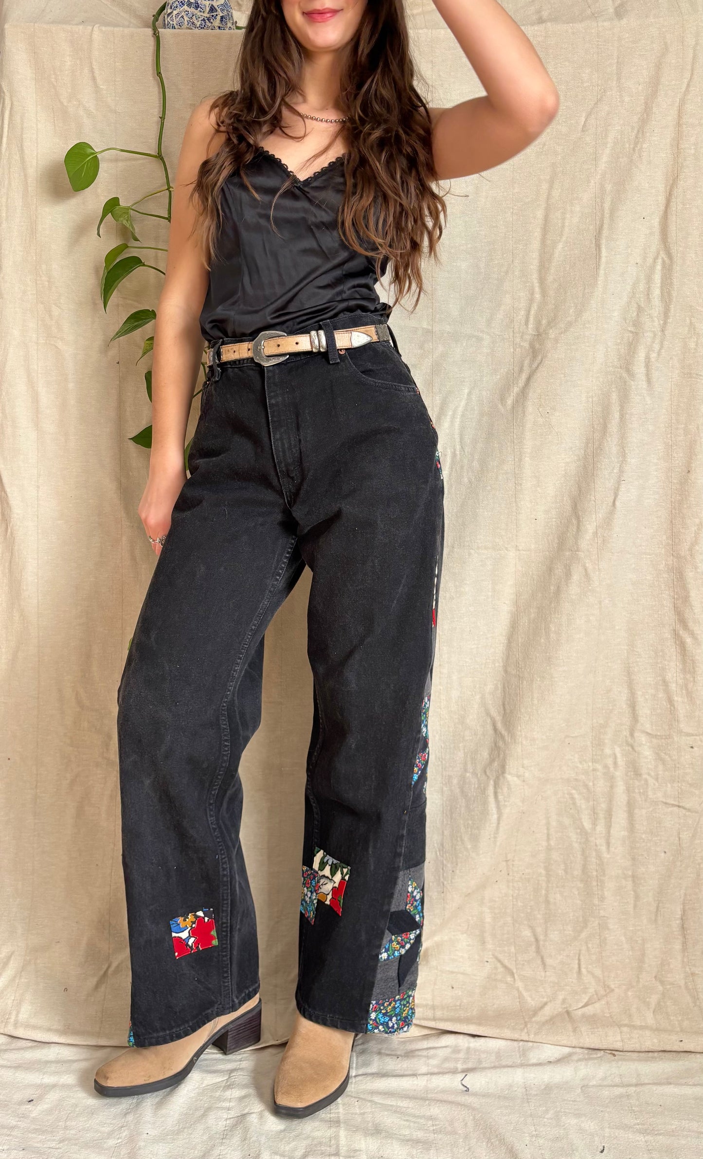 Black Floral Star & Pinwheel Levi's