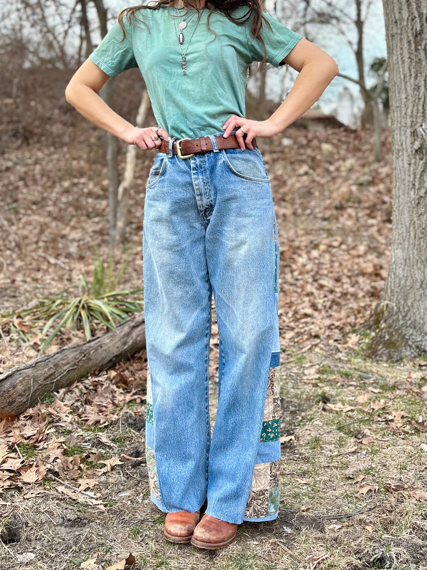 Blue-Green Checkered Jeans