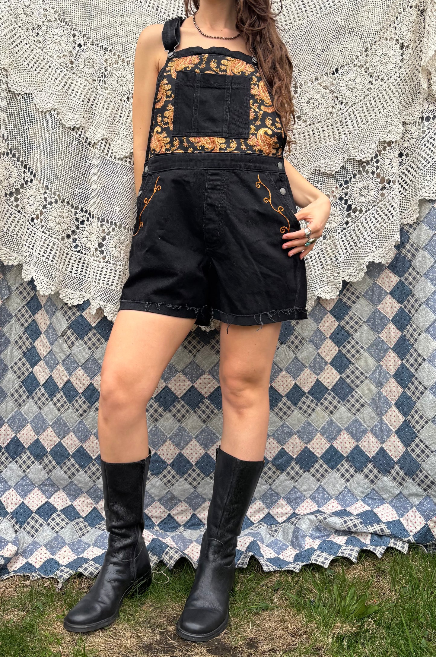 Black & Gold Overall Shorts