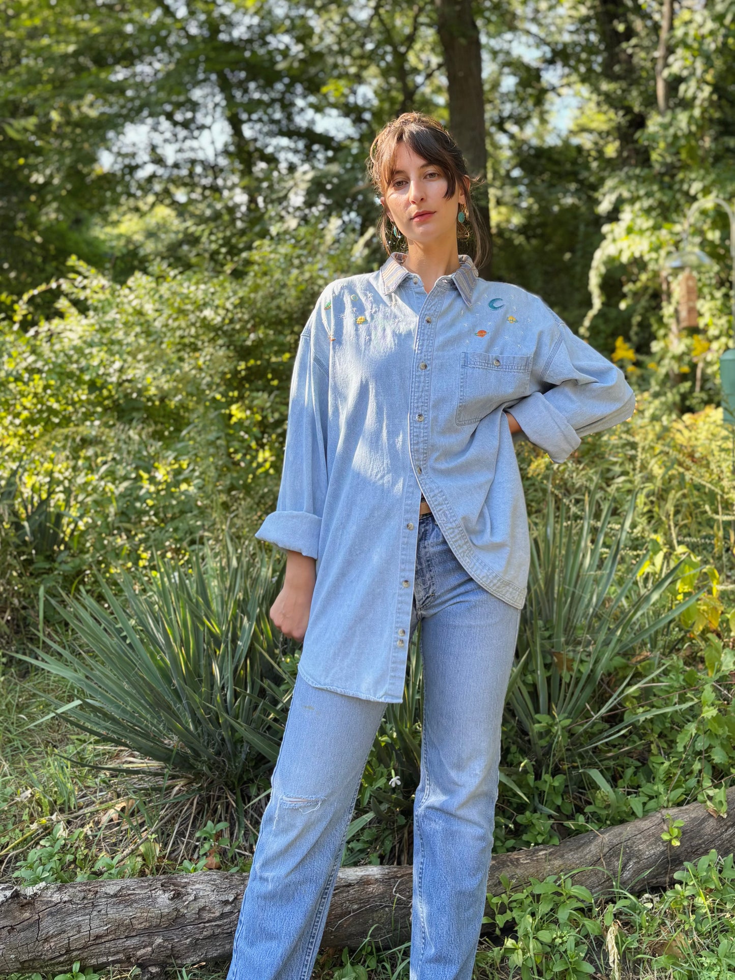 Hand Embroidered Celestial Denim Shirt 🪐