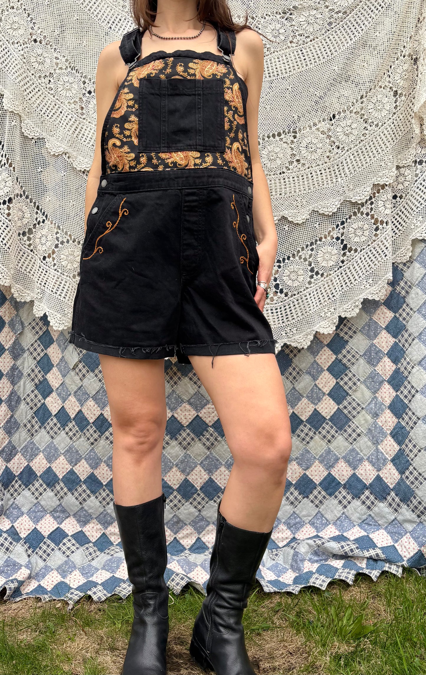 Black & Gold Overall Shorts