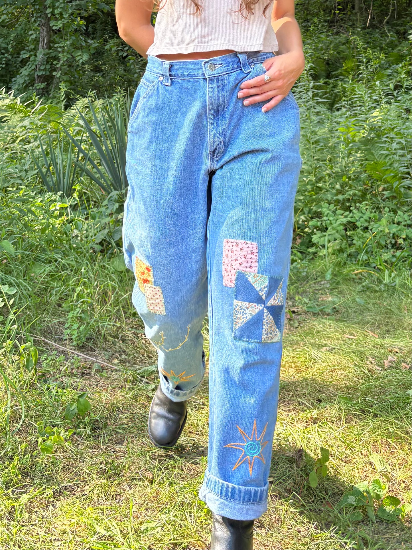Embroidered & Patched Cargo Jeans