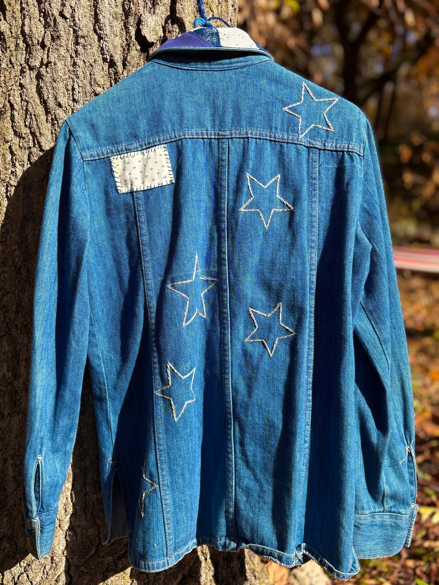 1970s Calico Star Embroidered Denim Top