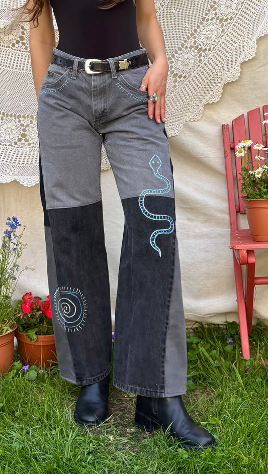 Embroidered Black/Grey Plain Jane Jeans