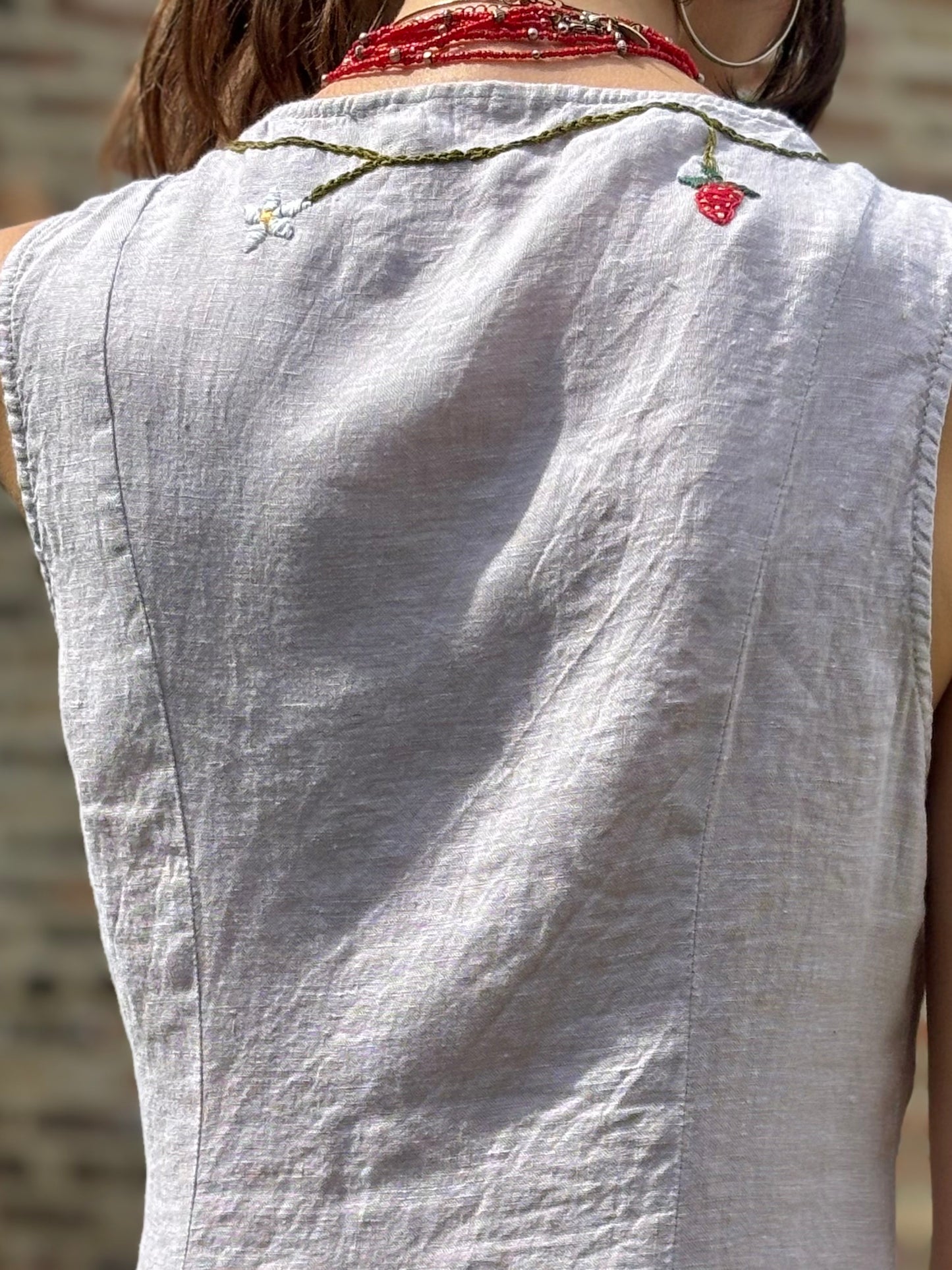 Strawberry Garden Embroidered Linen Dress