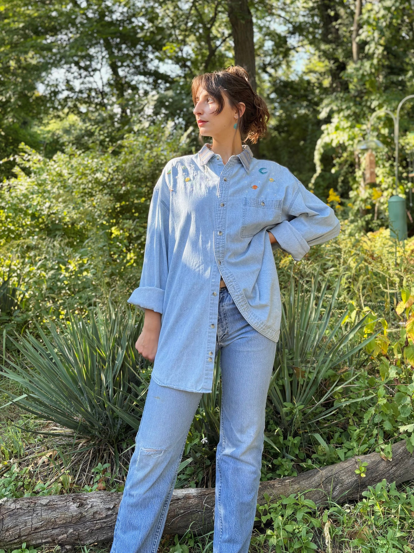 Hand Embroidered Celestial Denim Shirt 🪐