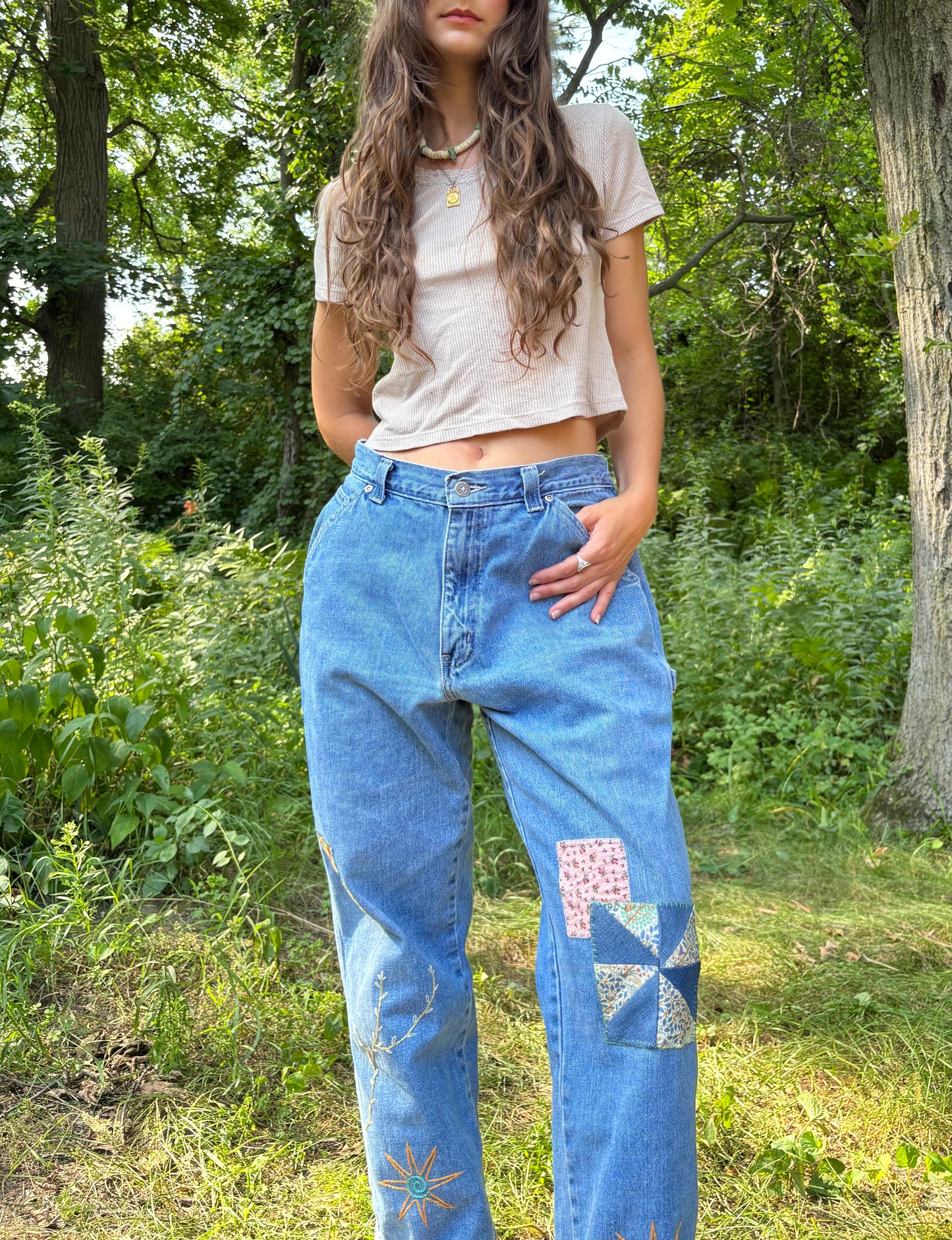 Embroidered & Patched Cargo Jeans