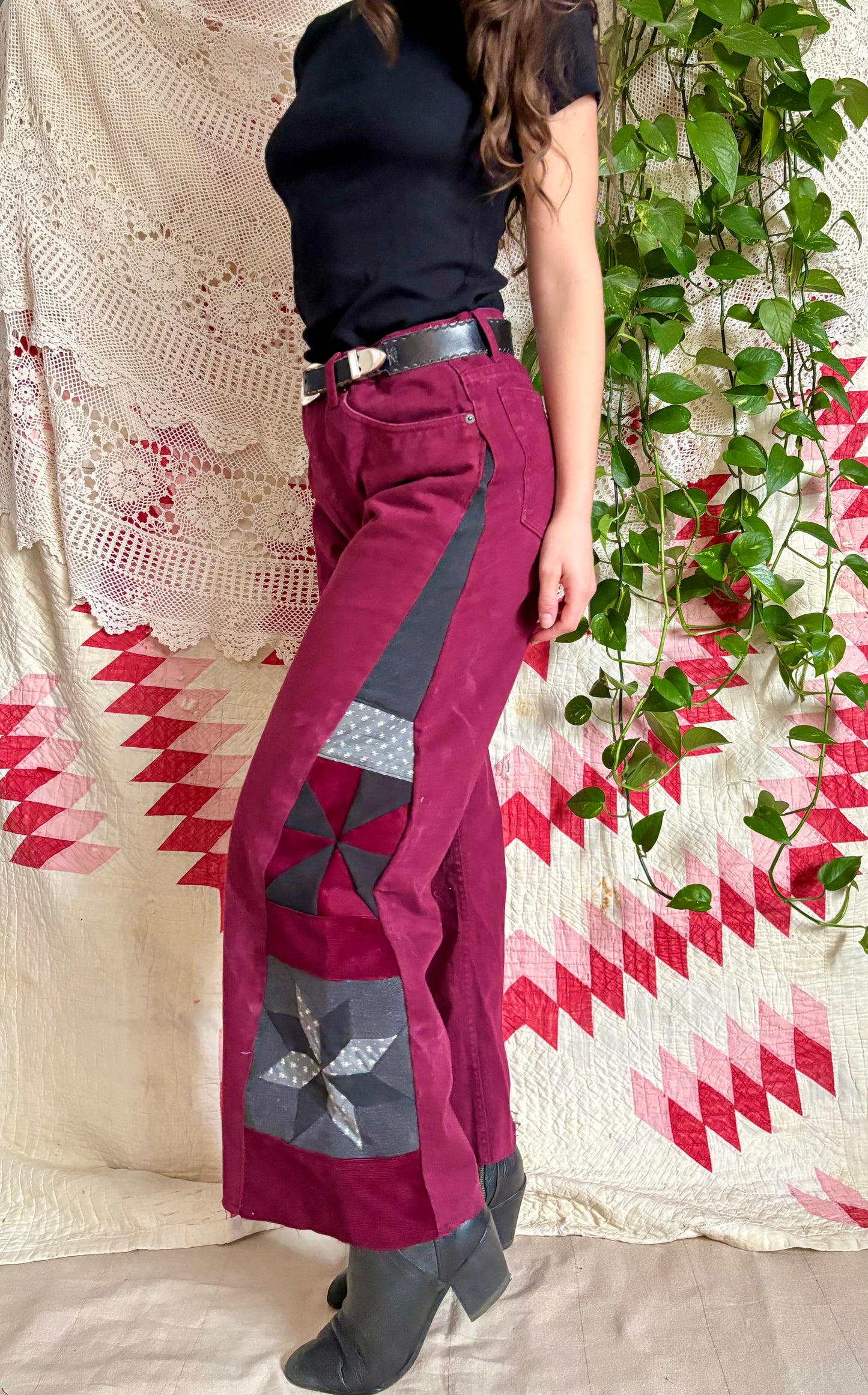 Star & Pinwheel Burgundy Attrak Jeans