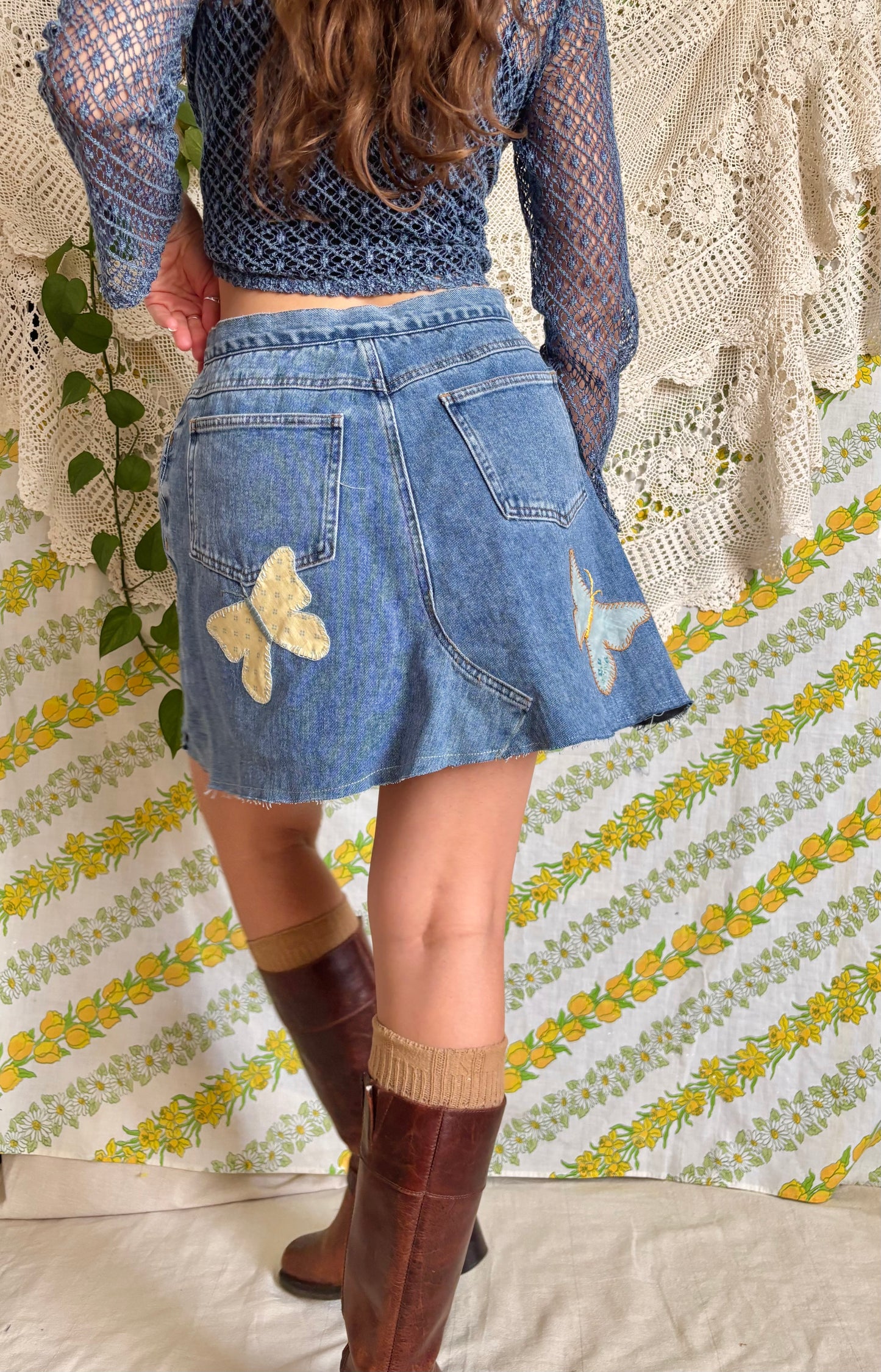 Lace-up Butterfly Appliqué Skirt