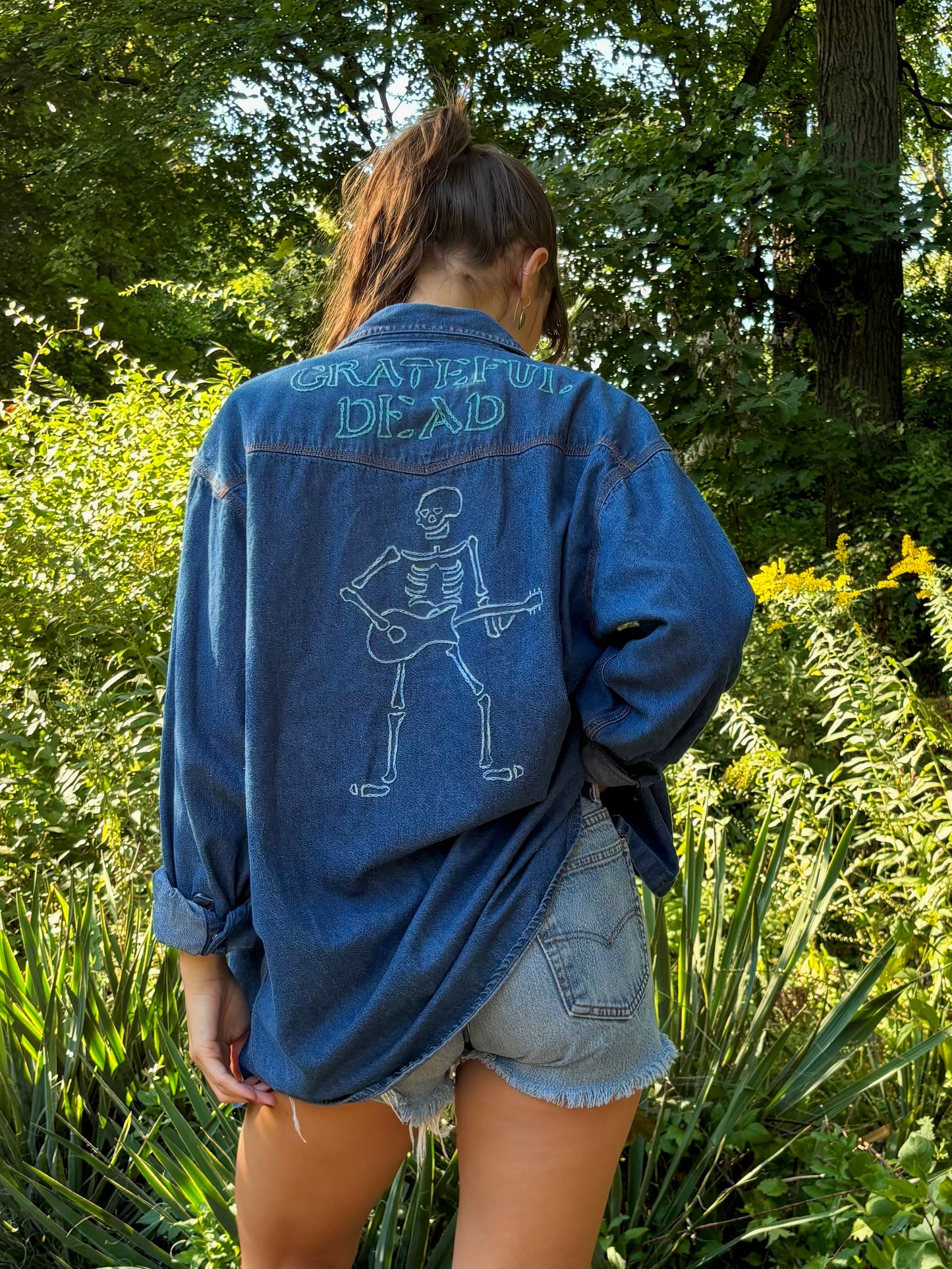 Hand Embroidered Grateful Dead Denim Shirt