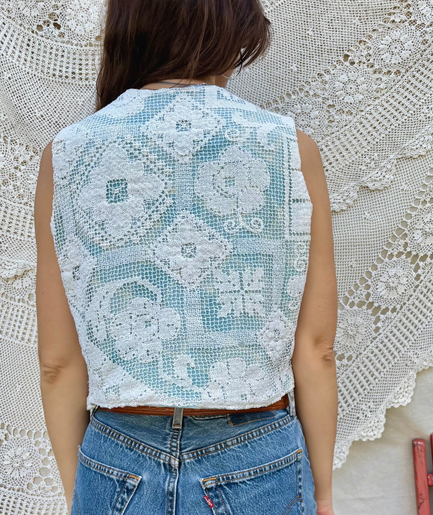 Crochet & Light Blue Plaid Vest