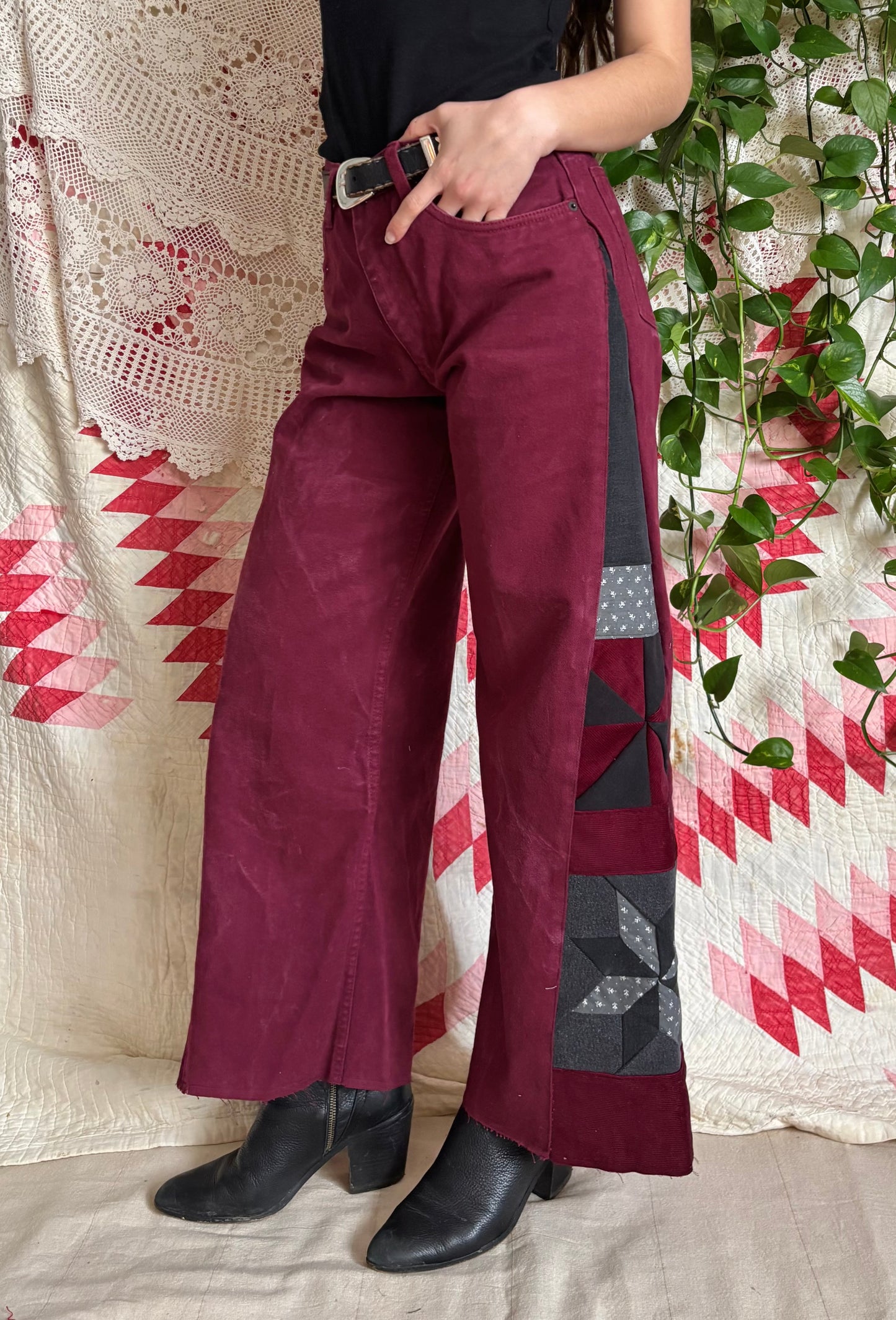 Star & Pinwheel Burgundy Attrak Jeans