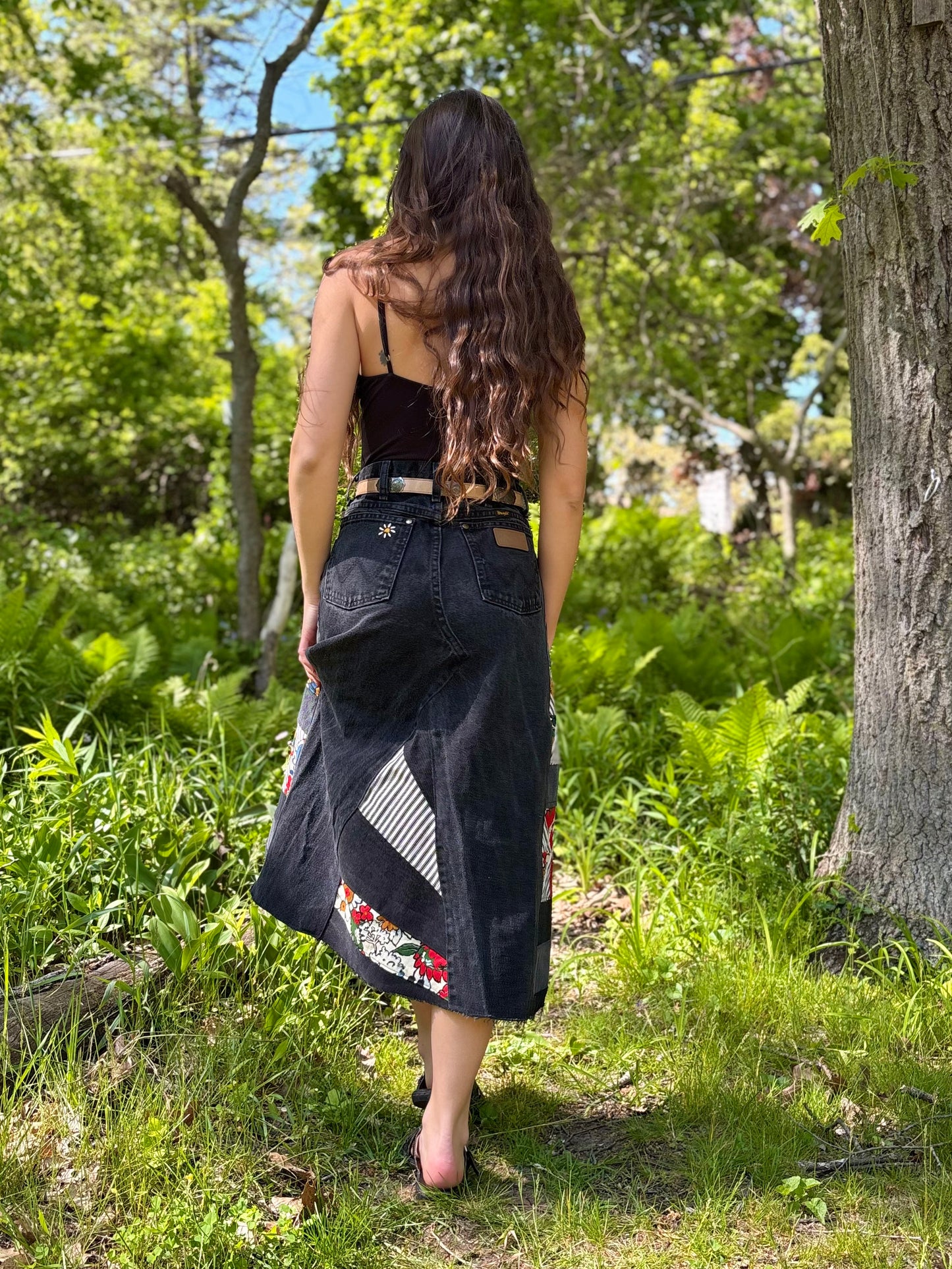Black Embroidered Quilt Skirt