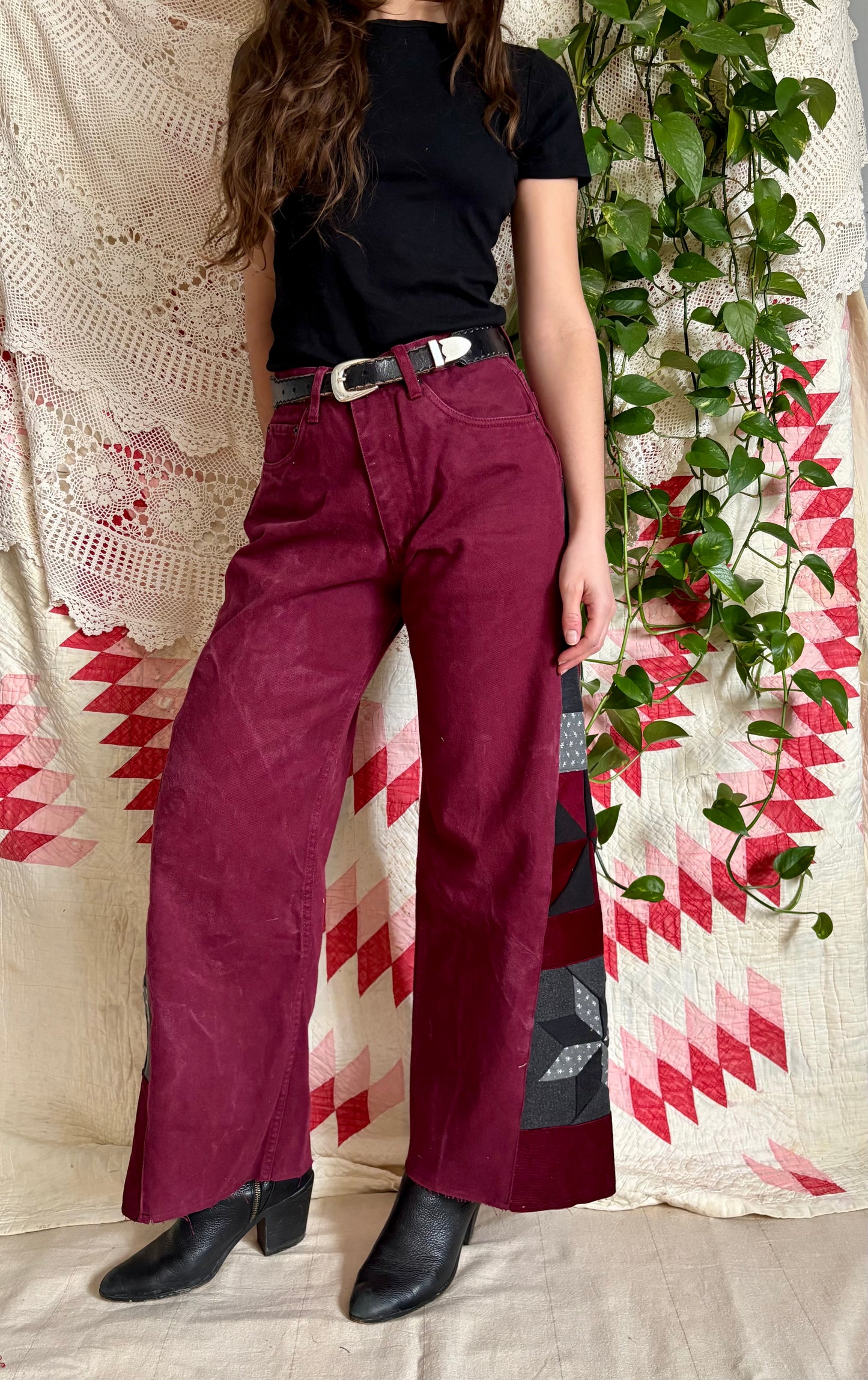Star & Pinwheel Burgundy Attrak Jeans