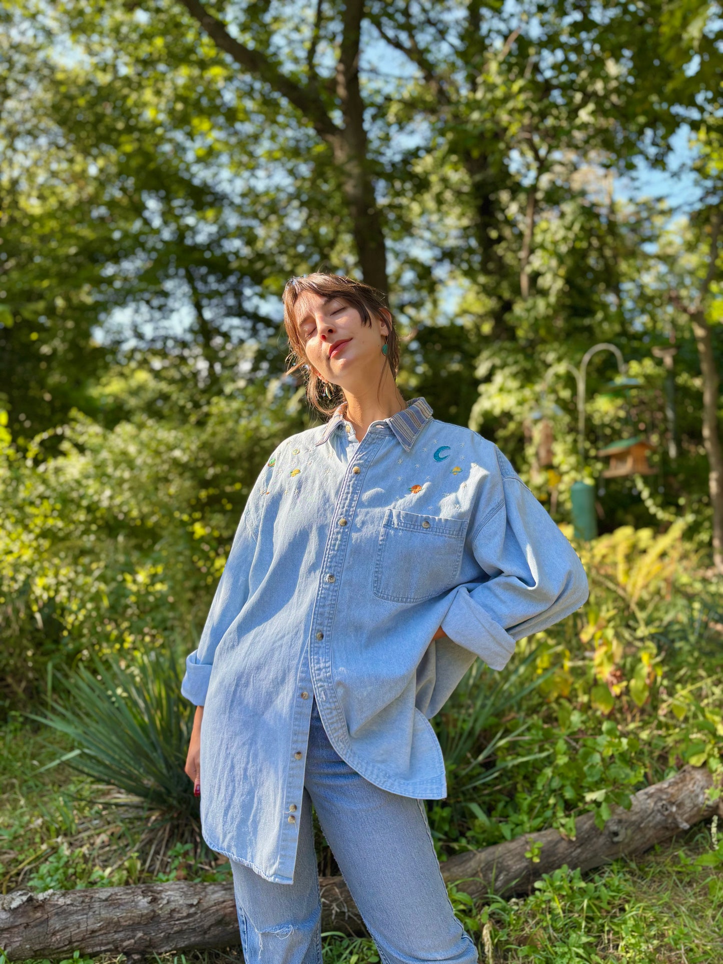 Hand Embroidered Celestial Denim Shirt 🪐