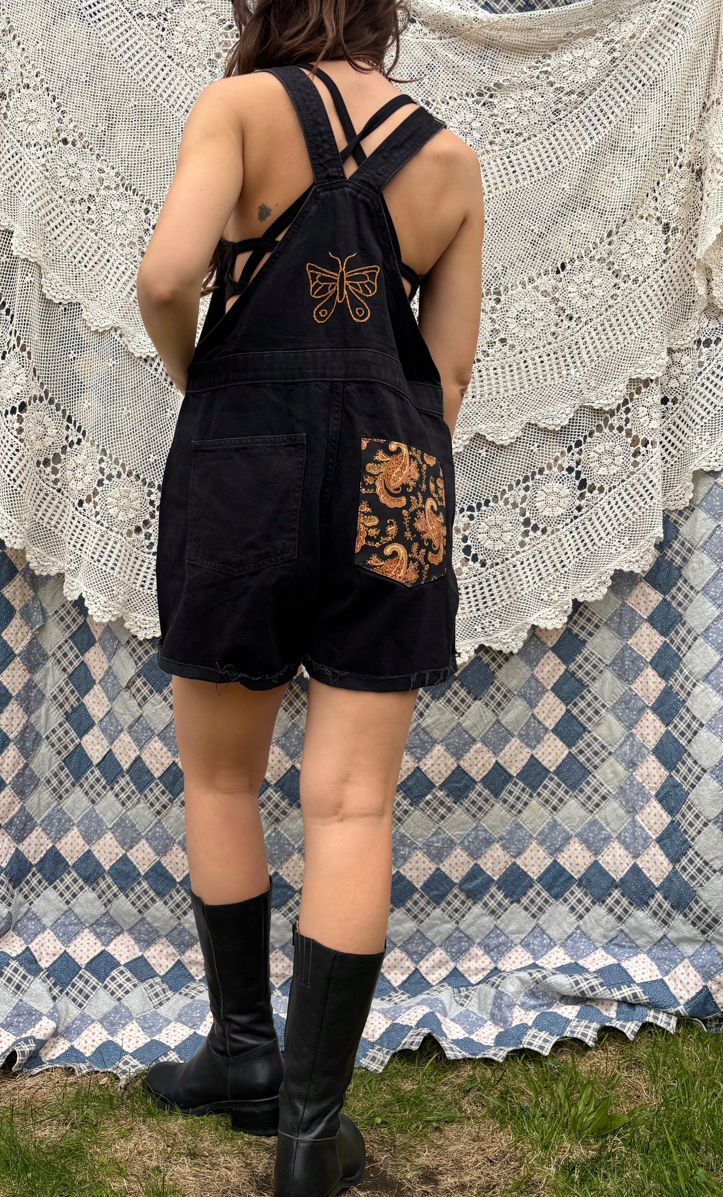 Black & Gold Overall Shorts