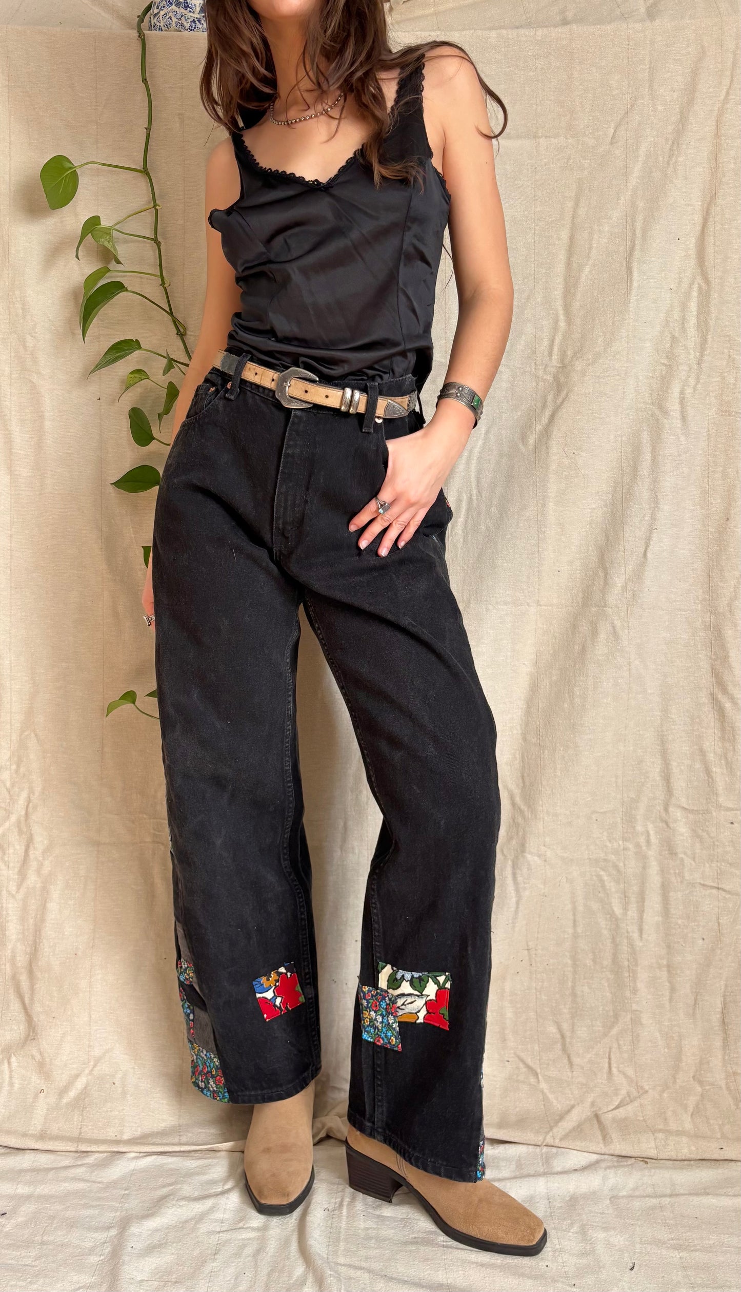 Black Floral Star & Pinwheel Levi's
