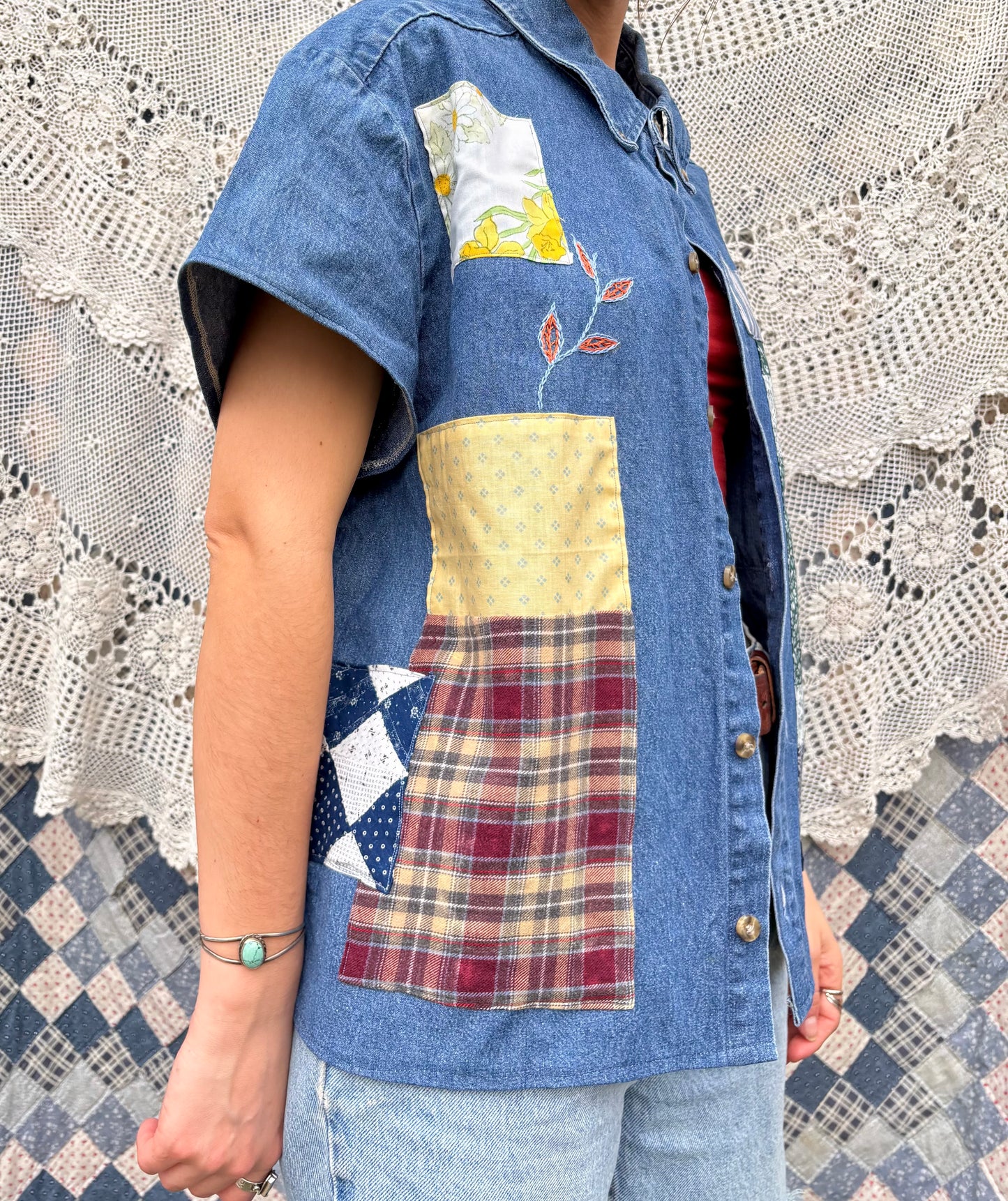 Patched & Embroidered Denim Button up