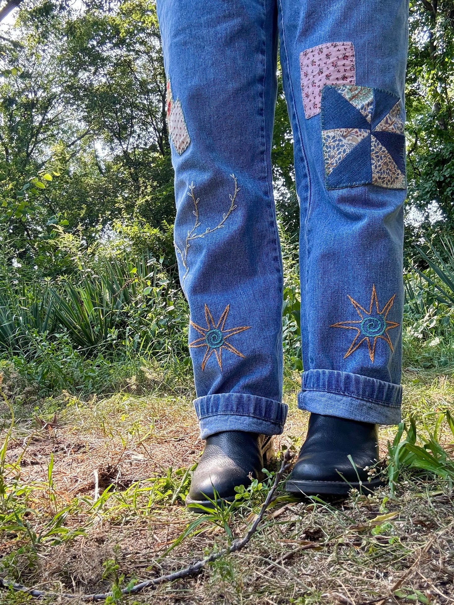 Embroidered & Patched Cargo Jeans