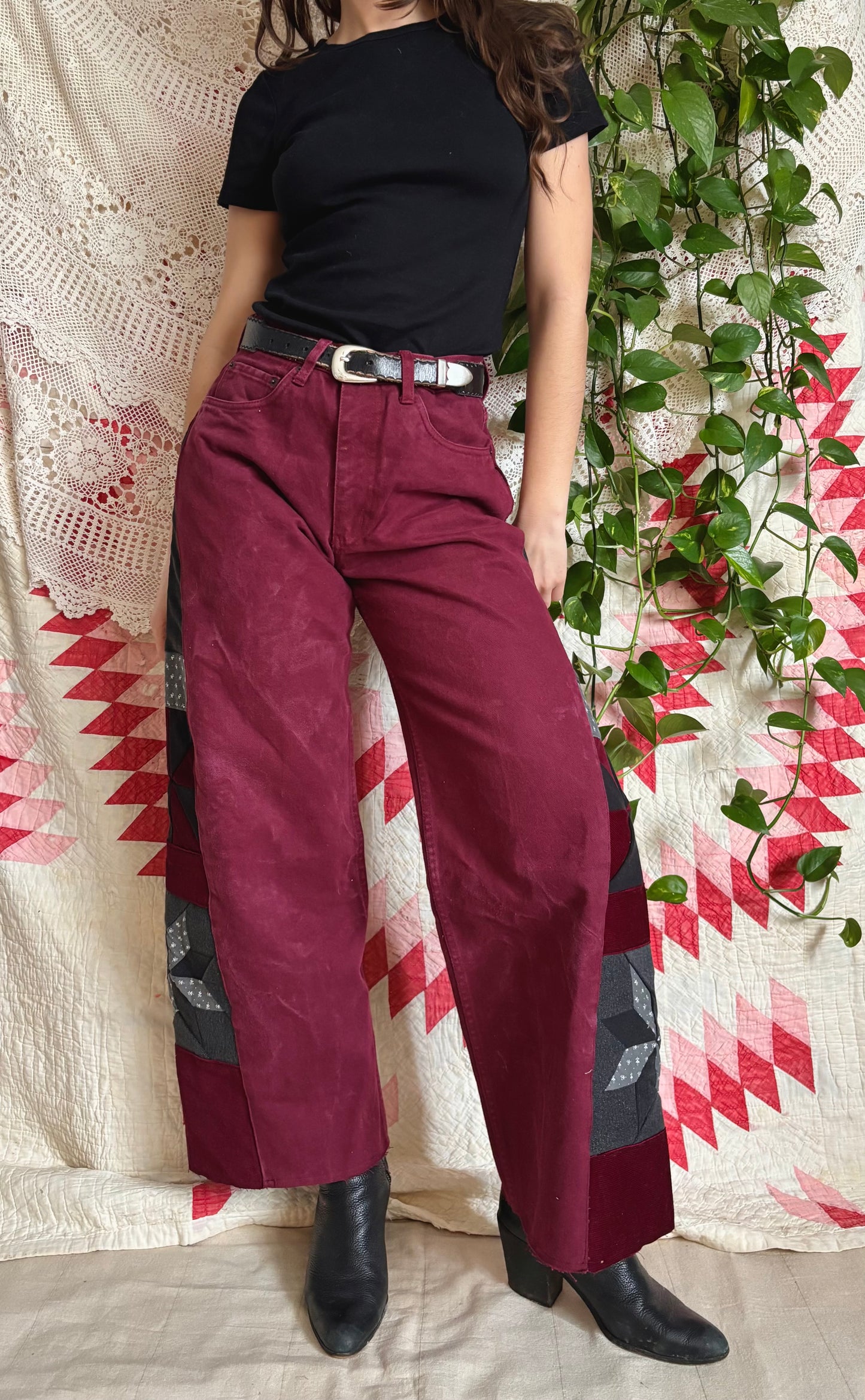 Star & Pinwheel Burgundy Attrak Jeans