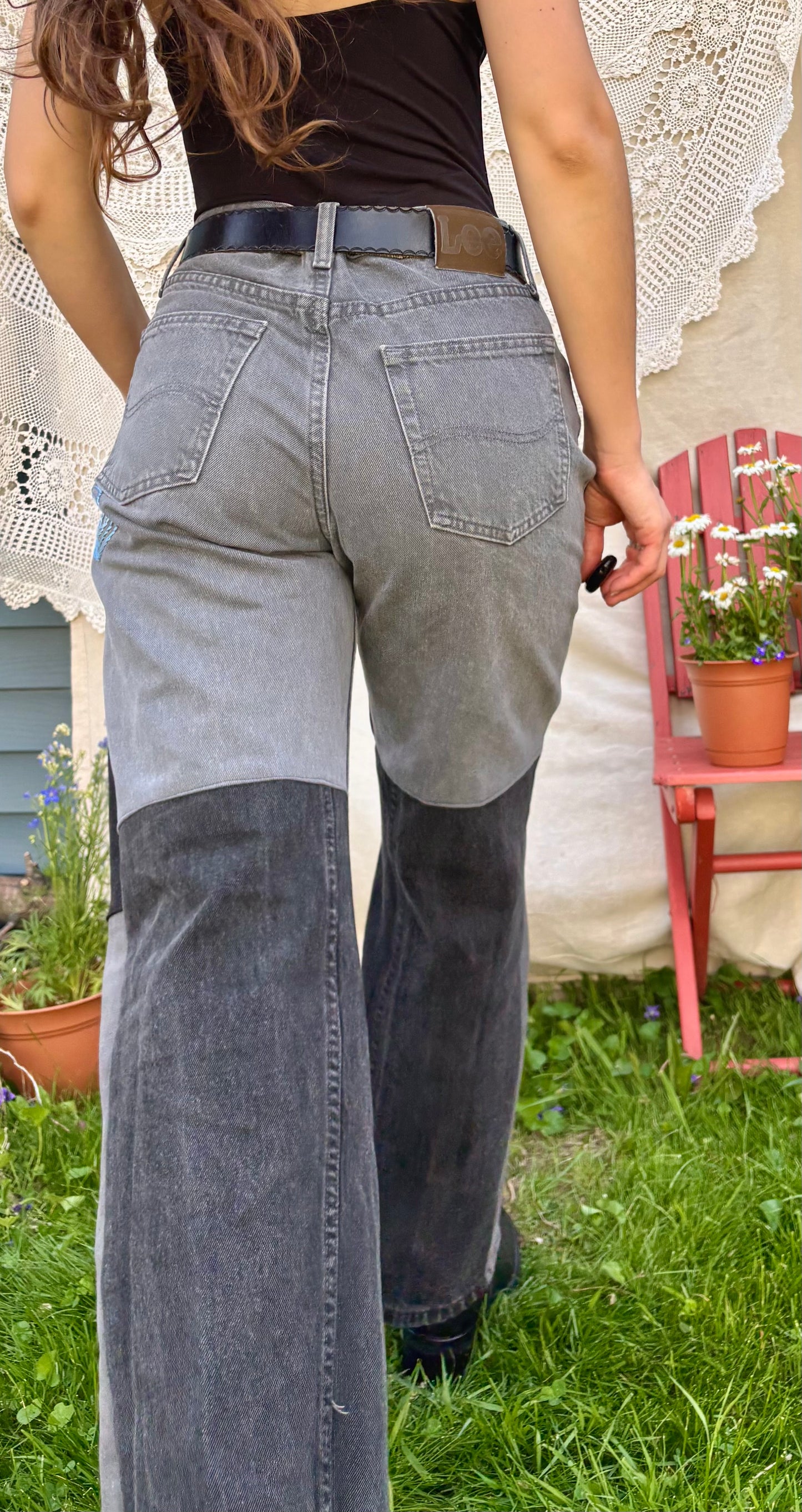 Embroidered Black/Grey Plain Jane Jeans