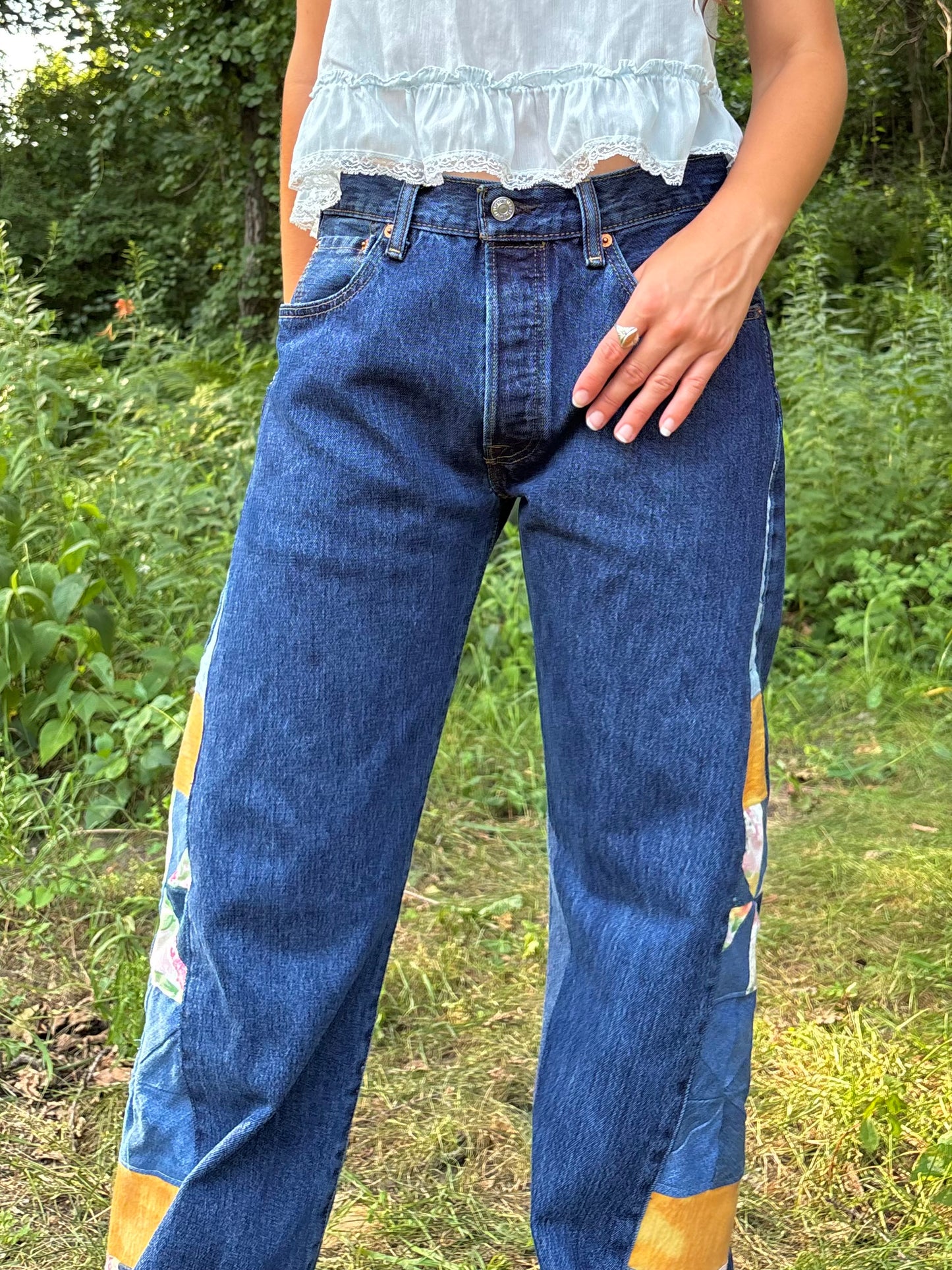 Yellow & Pink Pinwheel Levi's 501s