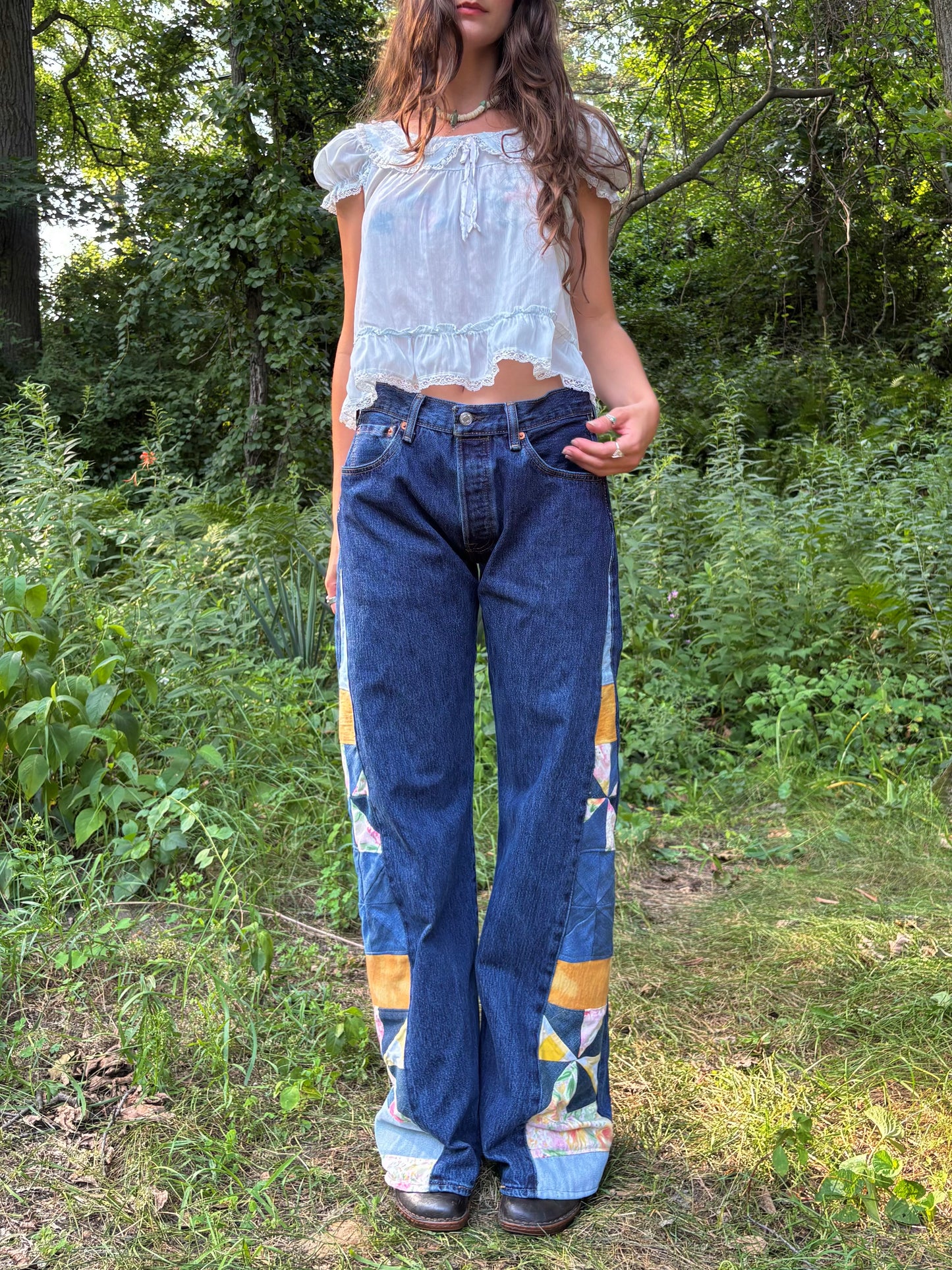Yellow & Pink Pinwheel Levi's 501s