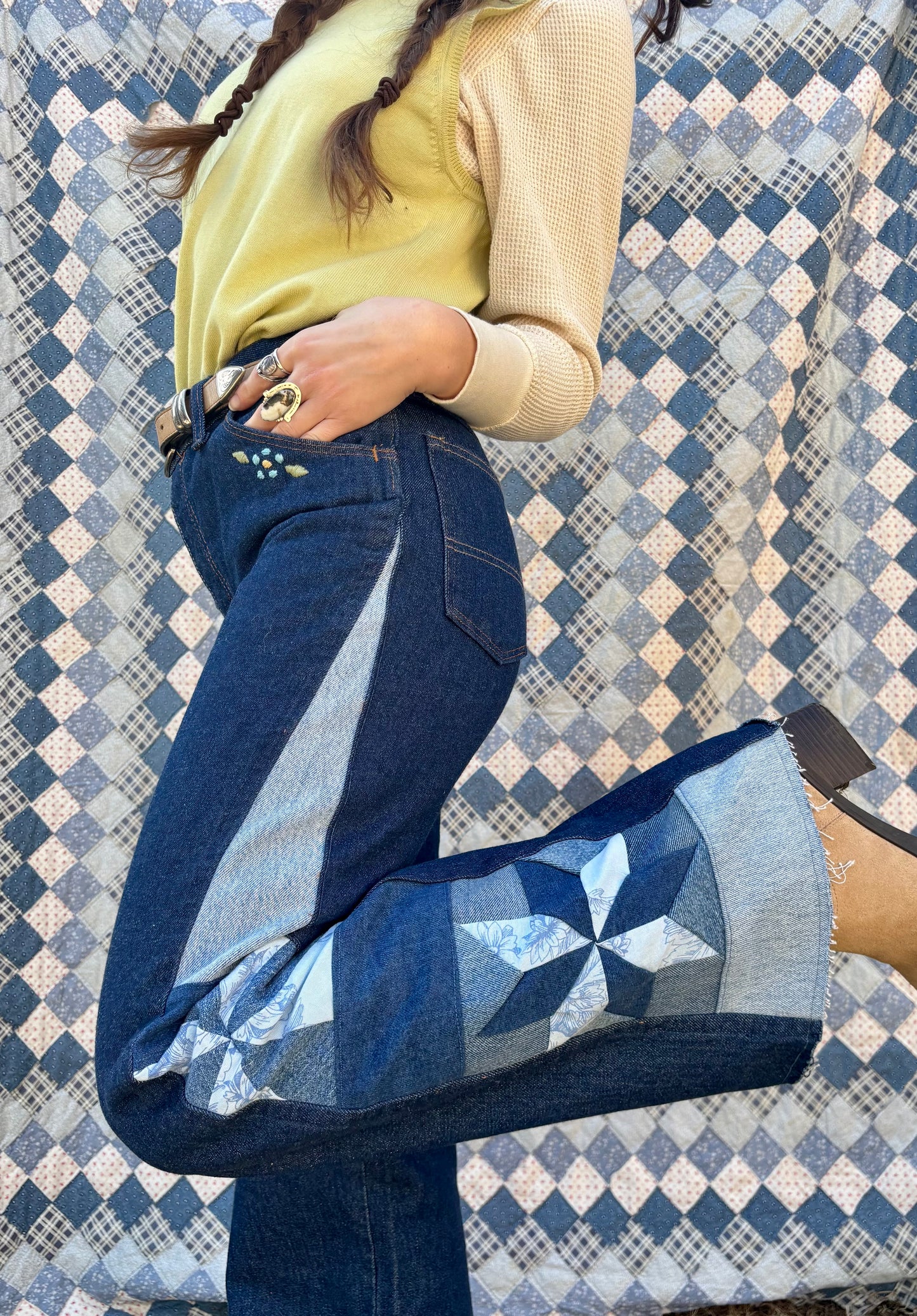 Embroidered Blue Star & Pinwheel Jeans