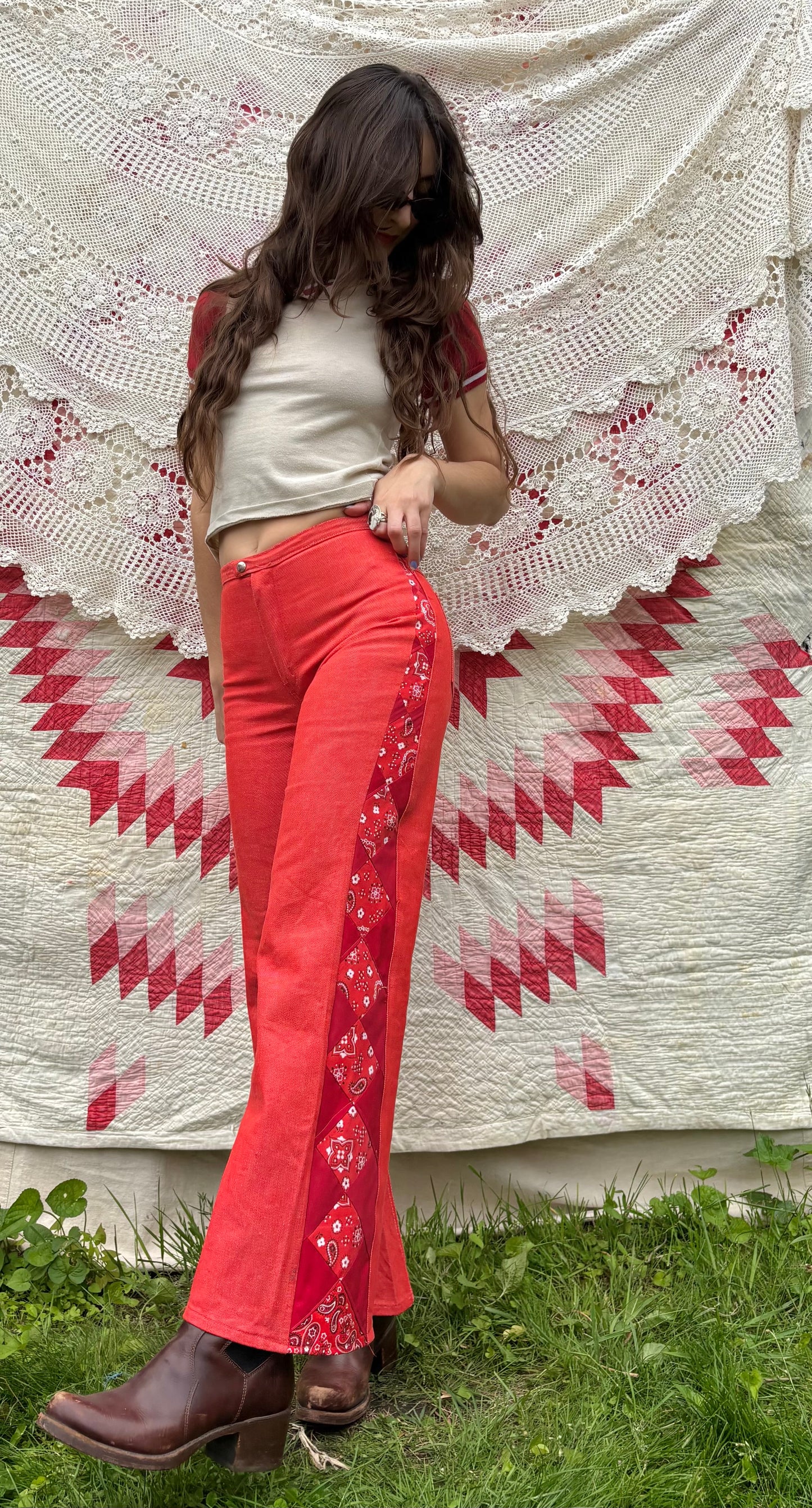Red Wrangler Diamond Jeans