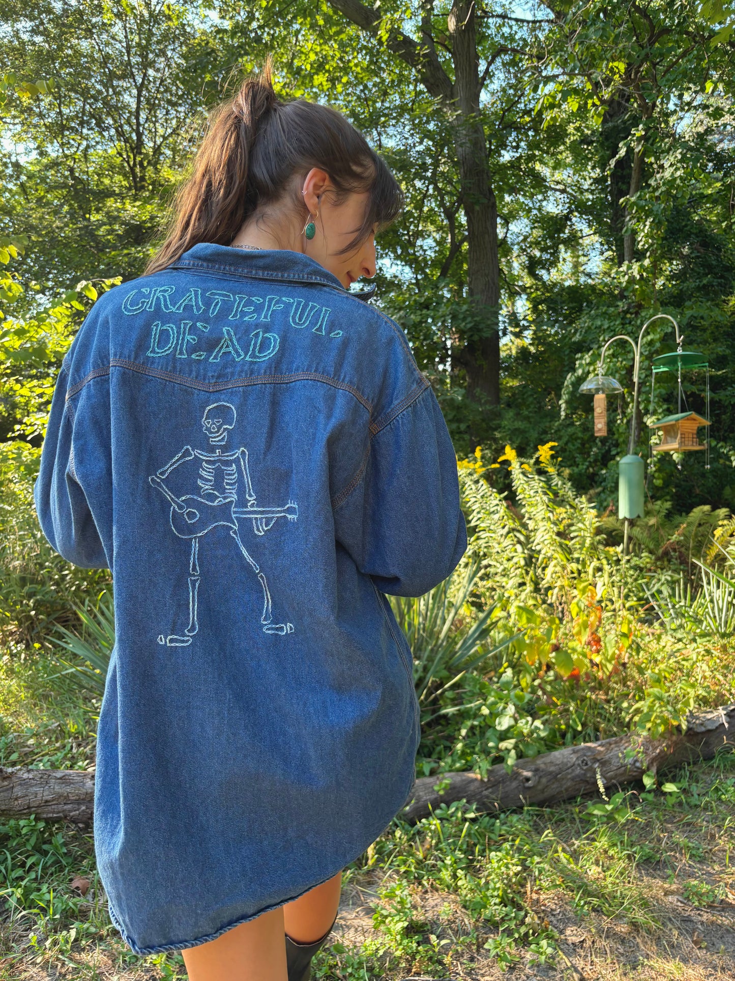Hand Embroidered Grateful Dead Denim Shirt