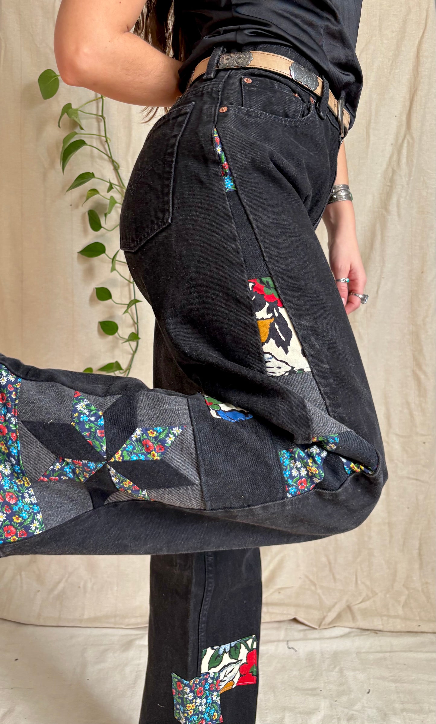 Black Floral Star & Pinwheel Levi's