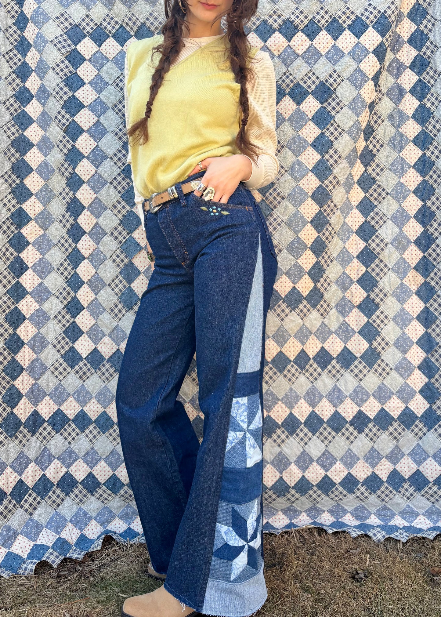 Embroidered Blue Star & Pinwheel Jeans