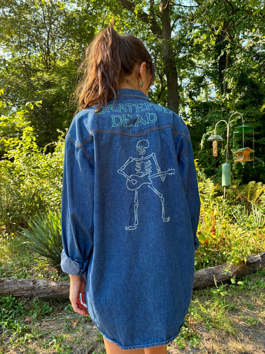 Hand Embroidered Grateful Dead Denim Shirt