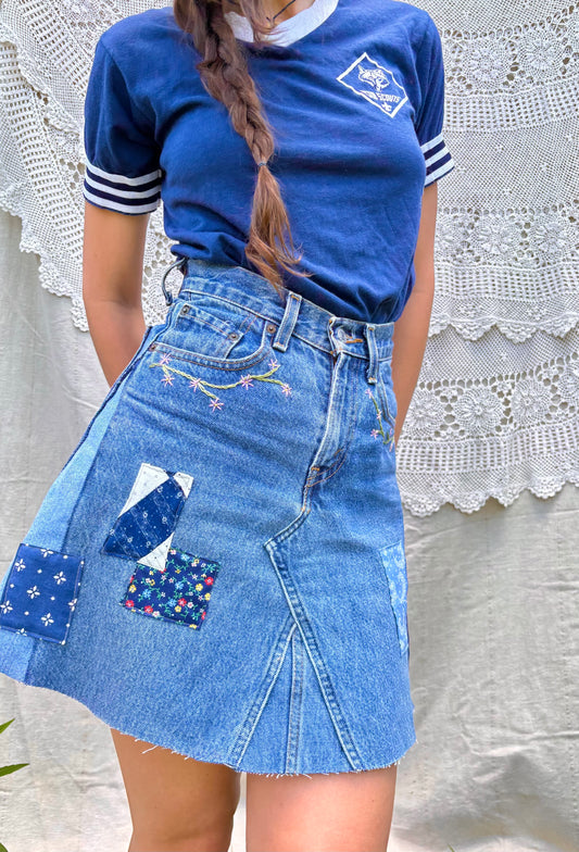 Calico Snoopy Embroidered Levi's Mini Skirt