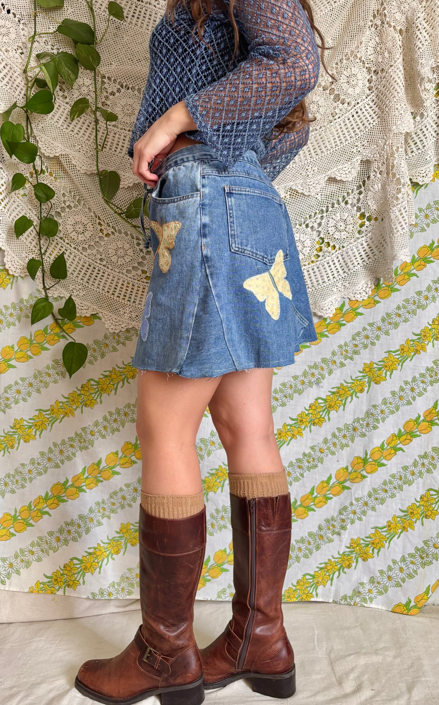 Lace-up Butterfly Appliqué Skirt