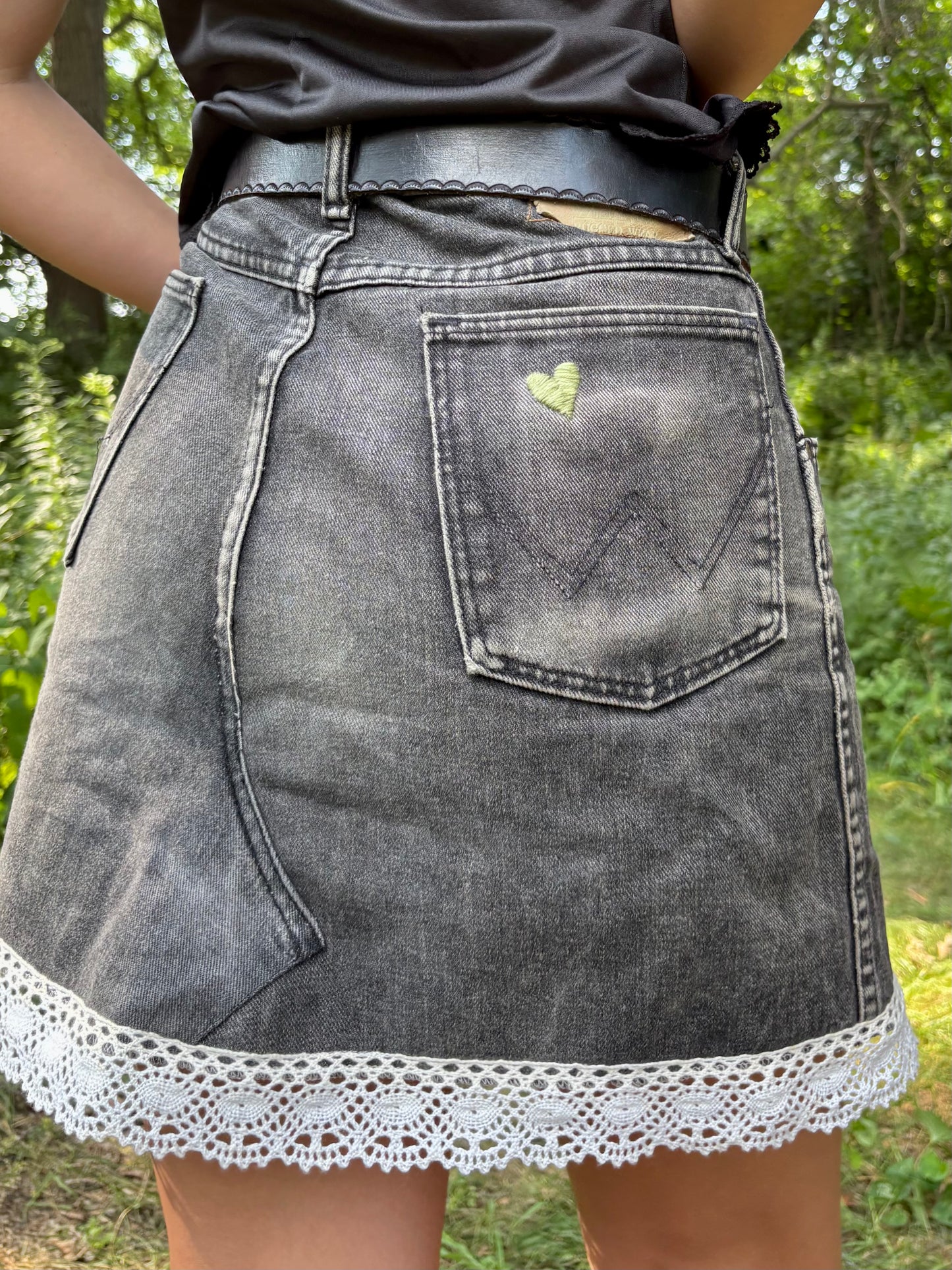 Black Wrangler Embroidered Mini Skirt