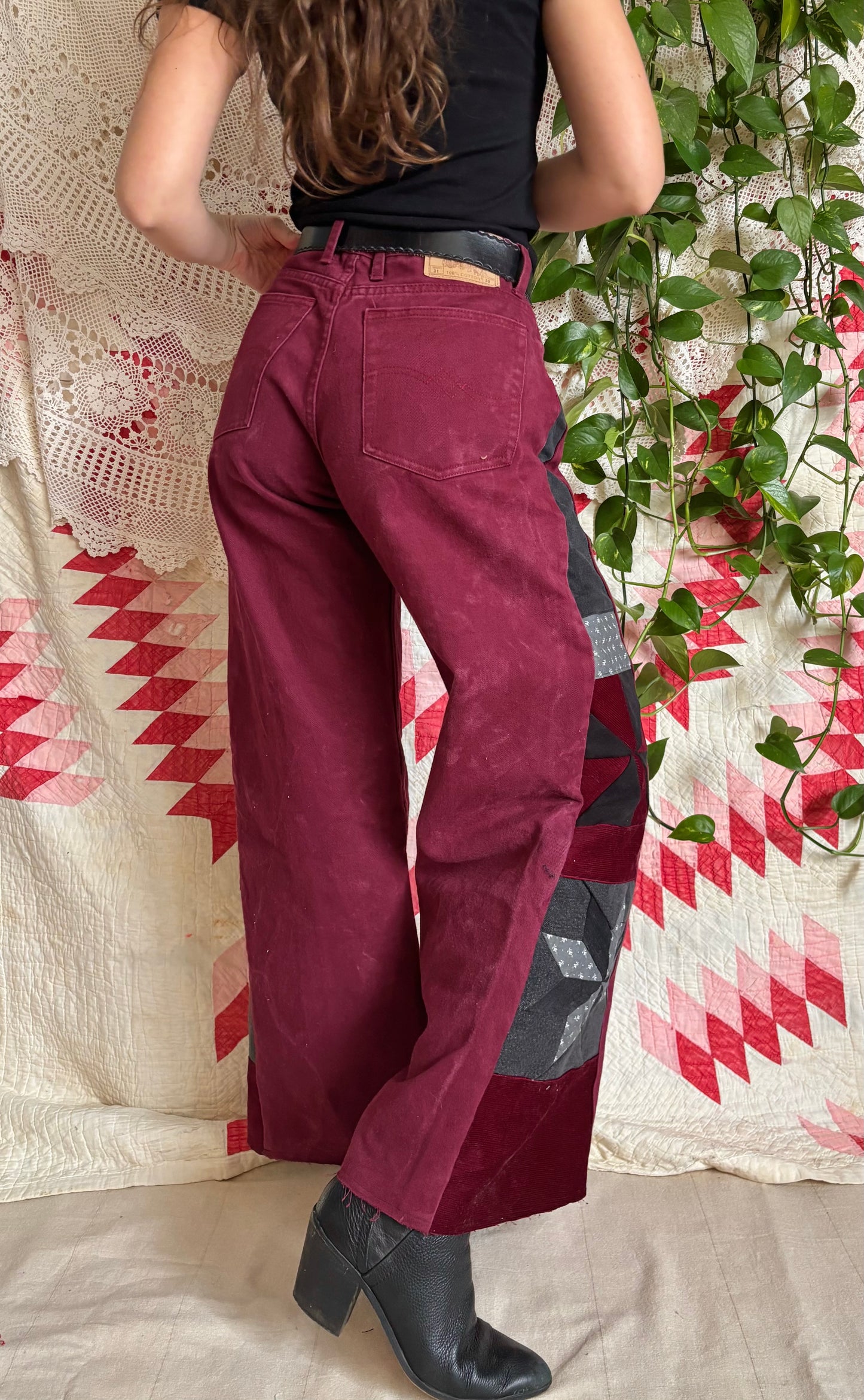 Star & Pinwheel Burgundy Attrak Jeans