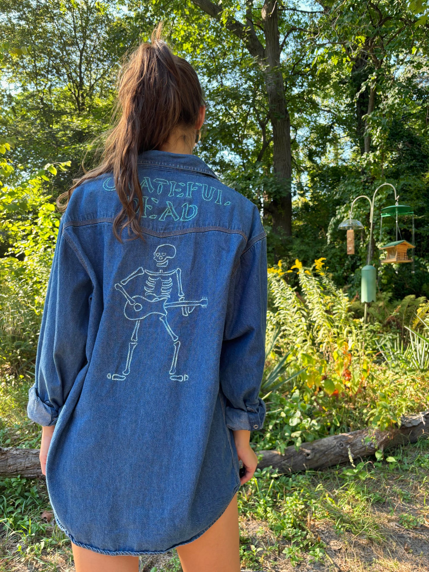 Hand Embroidered Grateful Dead Denim Shirt