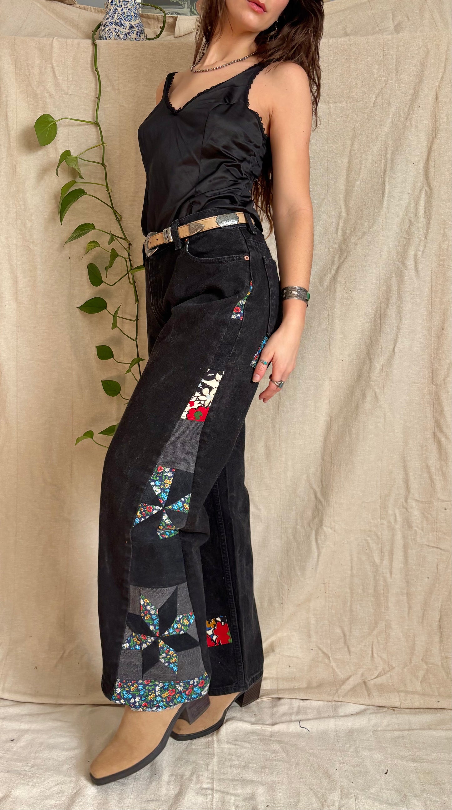 Black Floral Star & Pinwheel Levi's