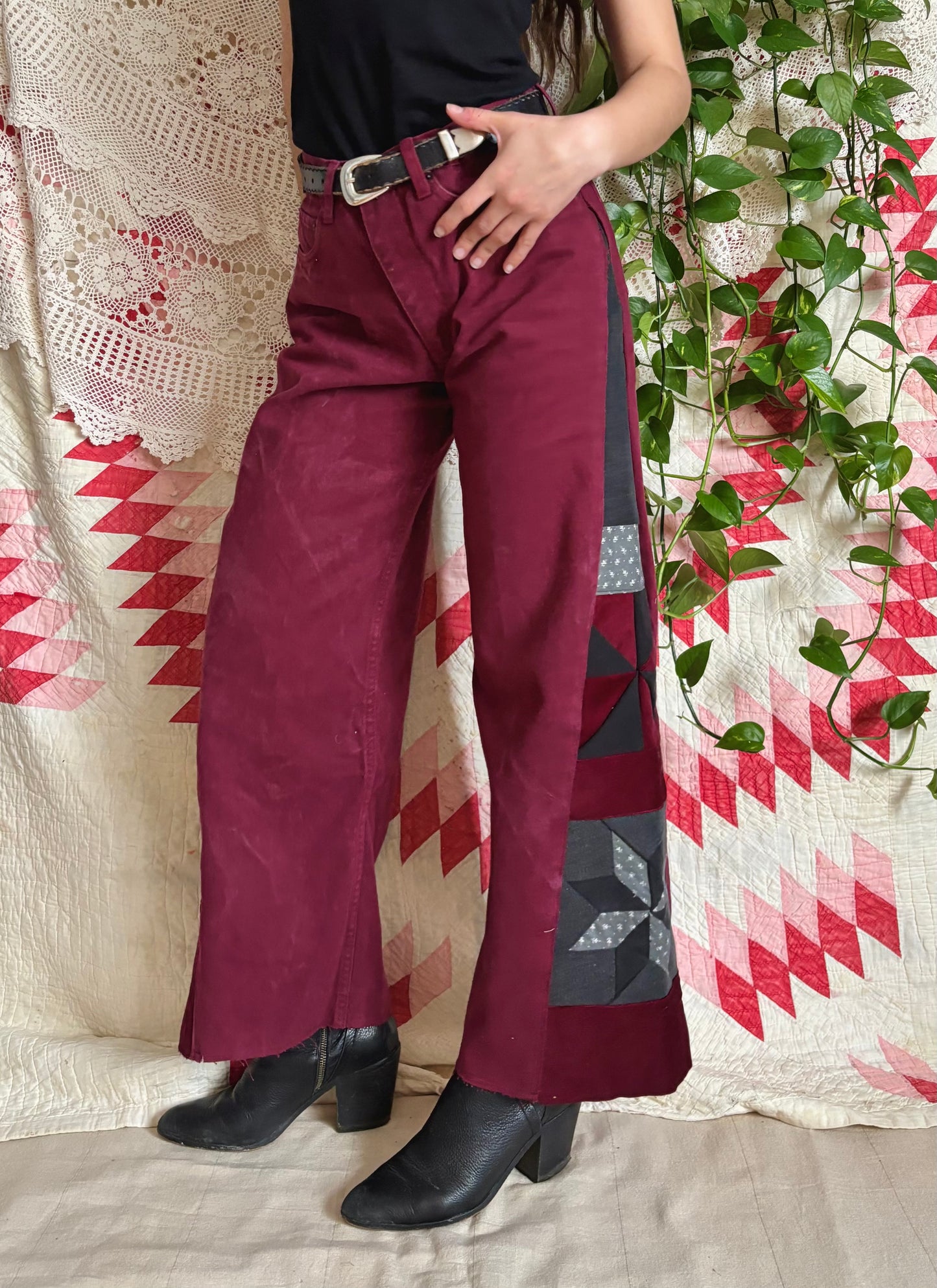 Star & Pinwheel Burgundy Attrak Jeans