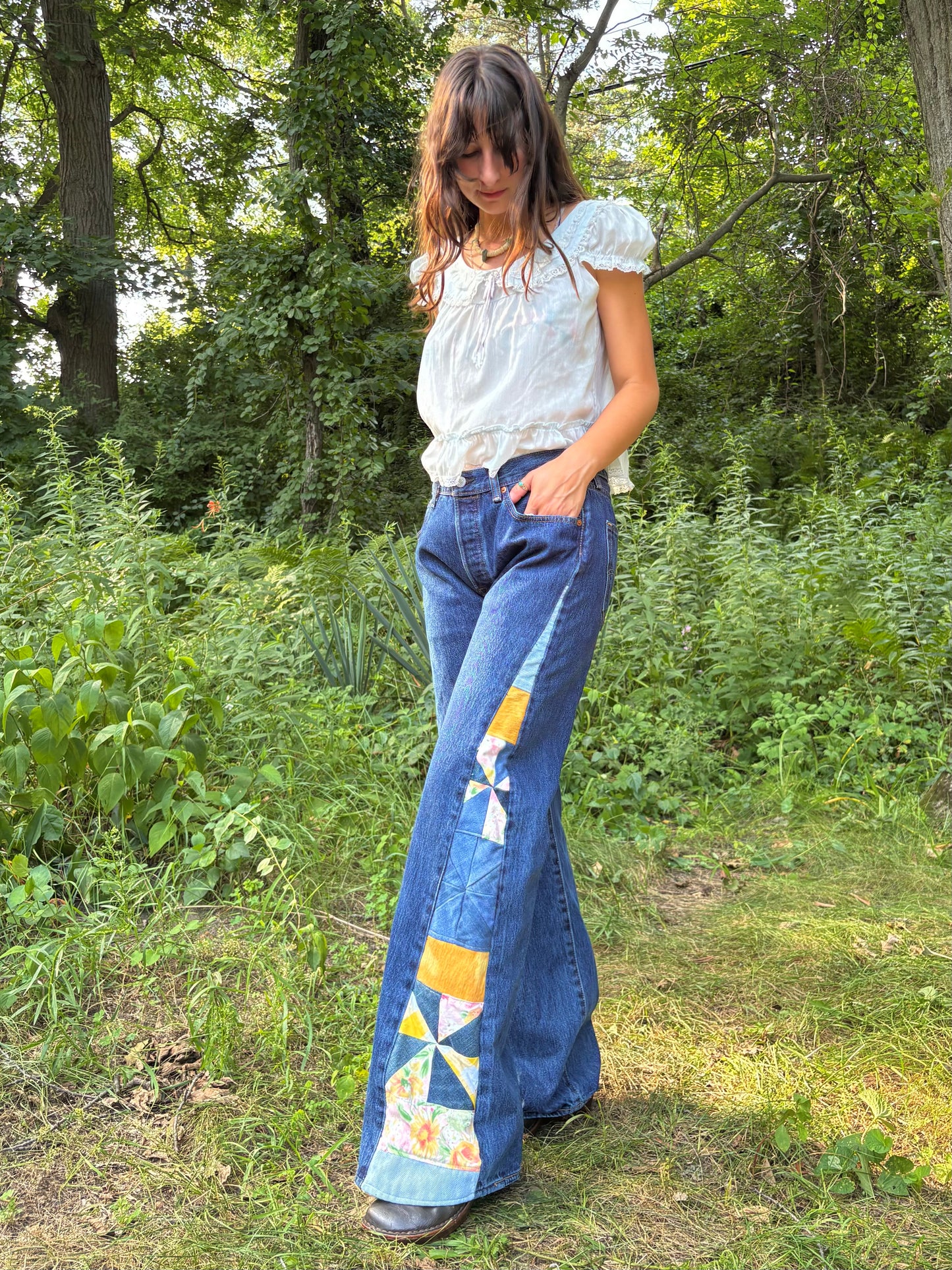 Yellow & Pink Pinwheel Levi's 501s