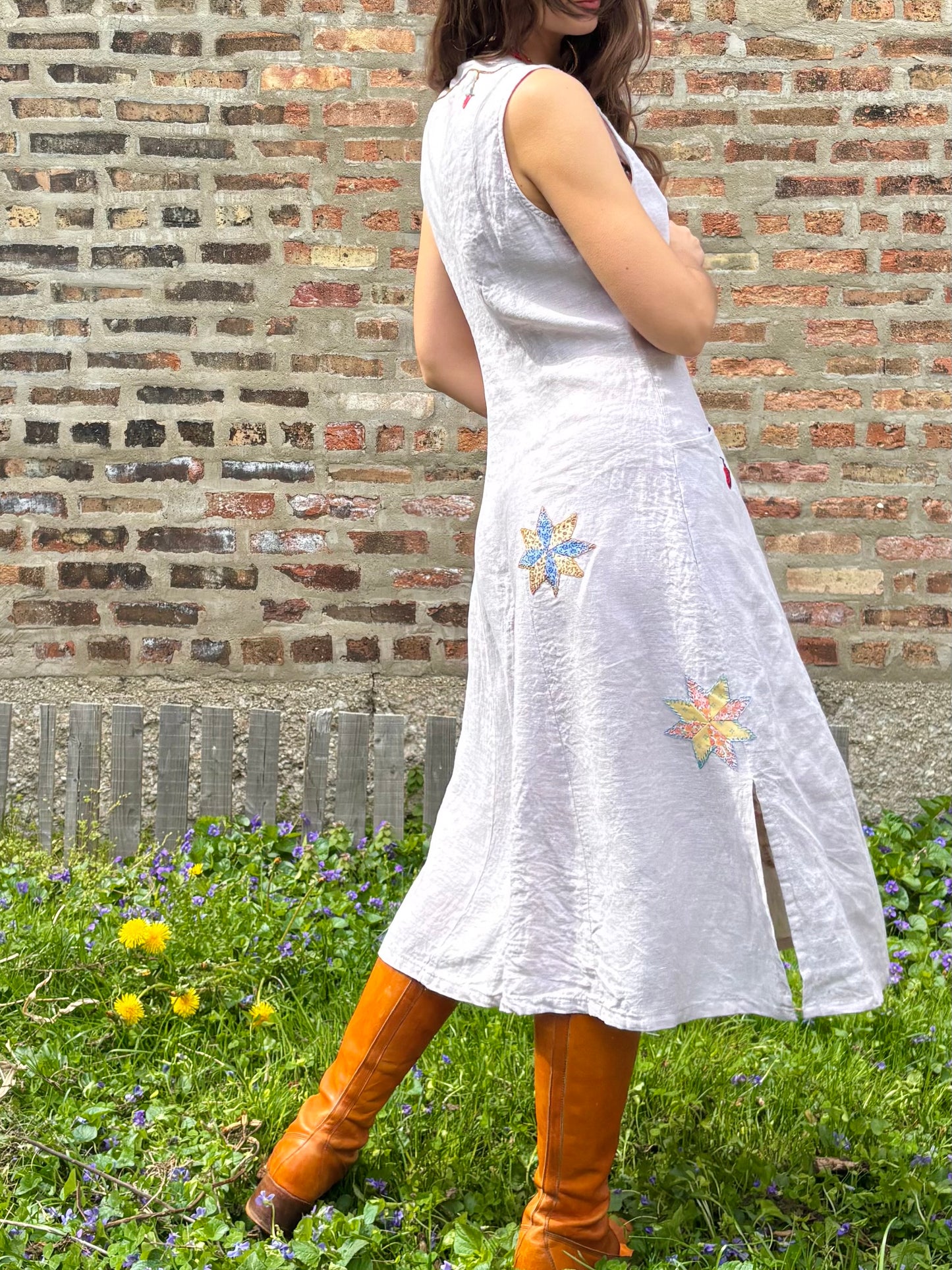 Strawberry Garden Embroidered Linen Dress