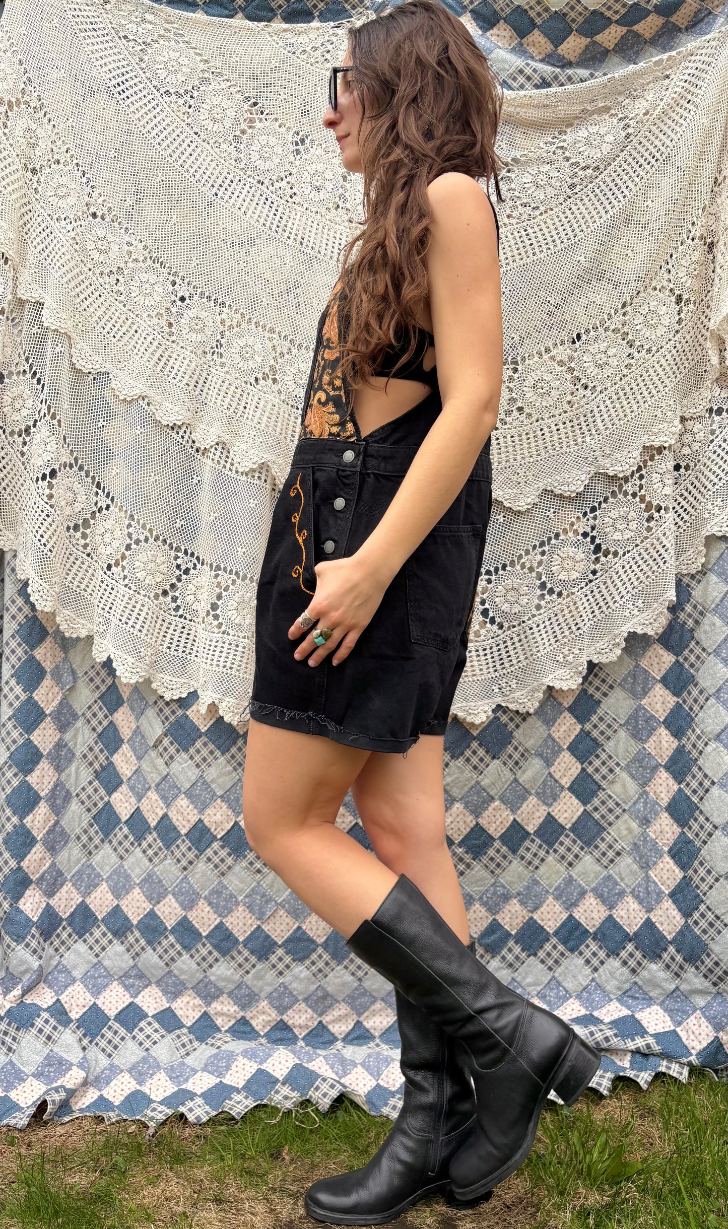 Black & Gold Overall Shorts