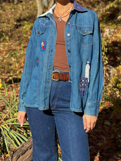 1970s Calico Star Embroidered Denim Top